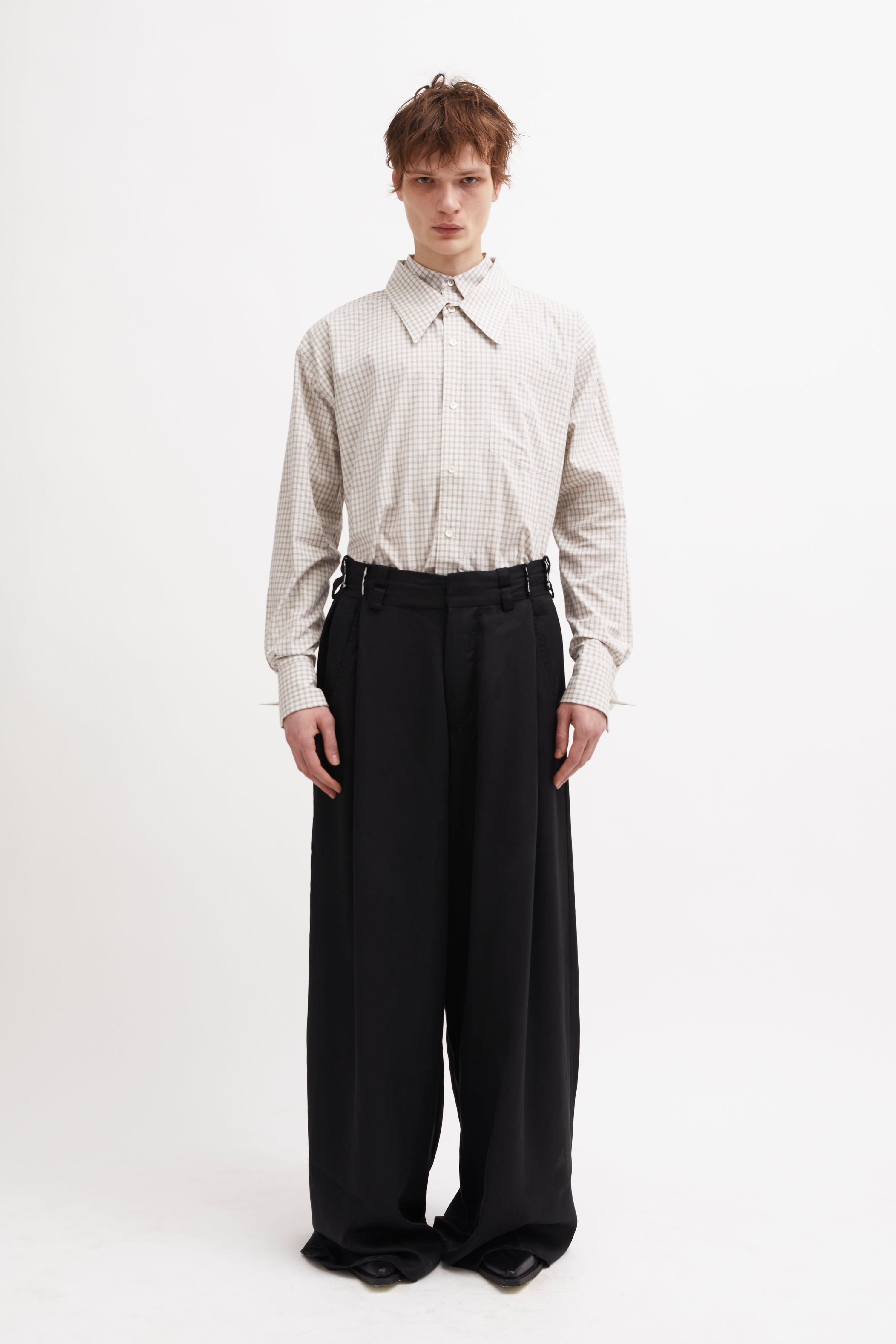 Clover shirt linen / check brown