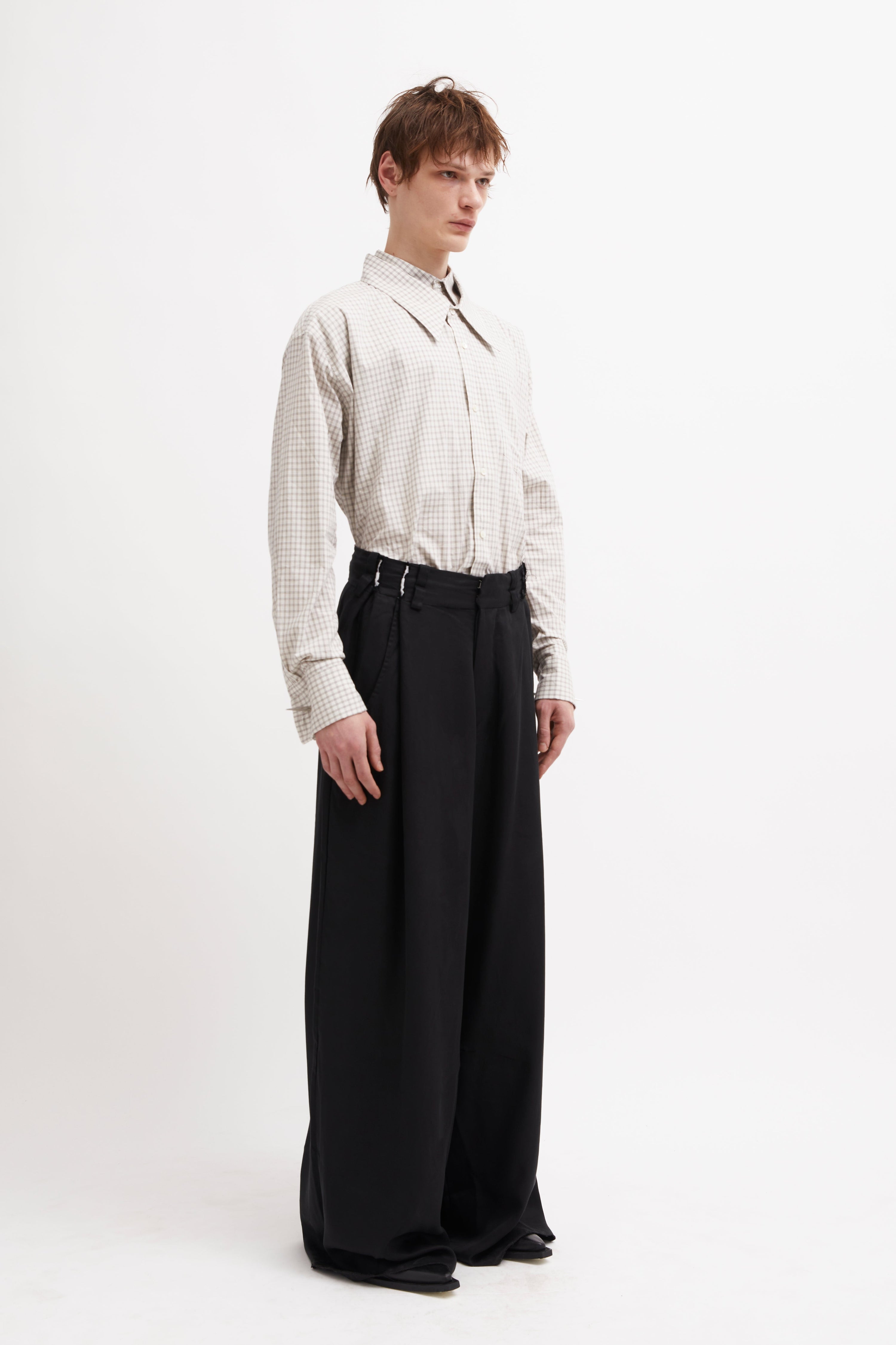 Clover shirt linen / check brown