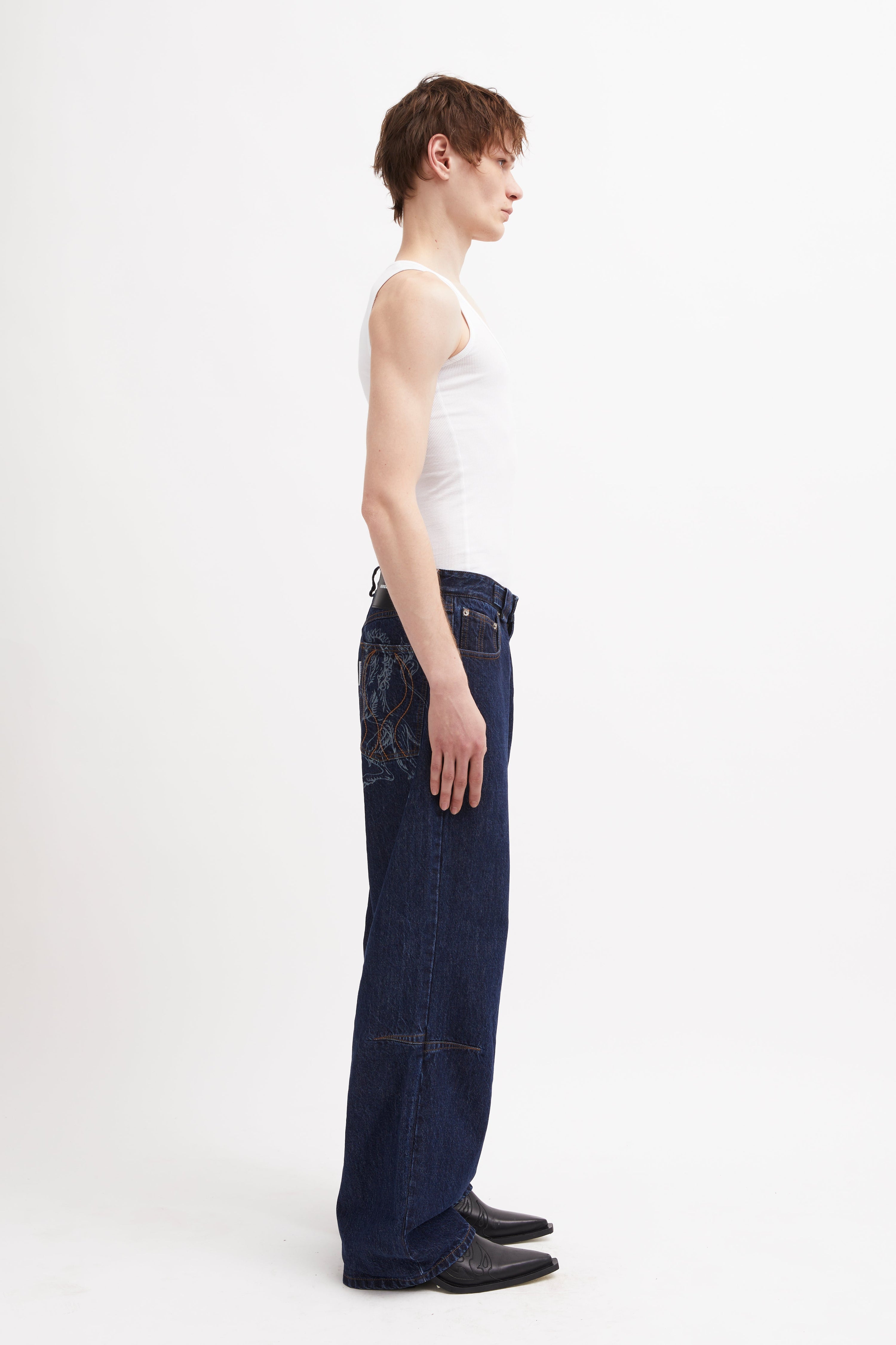 Lasered insignia denim trs dark indigo sw