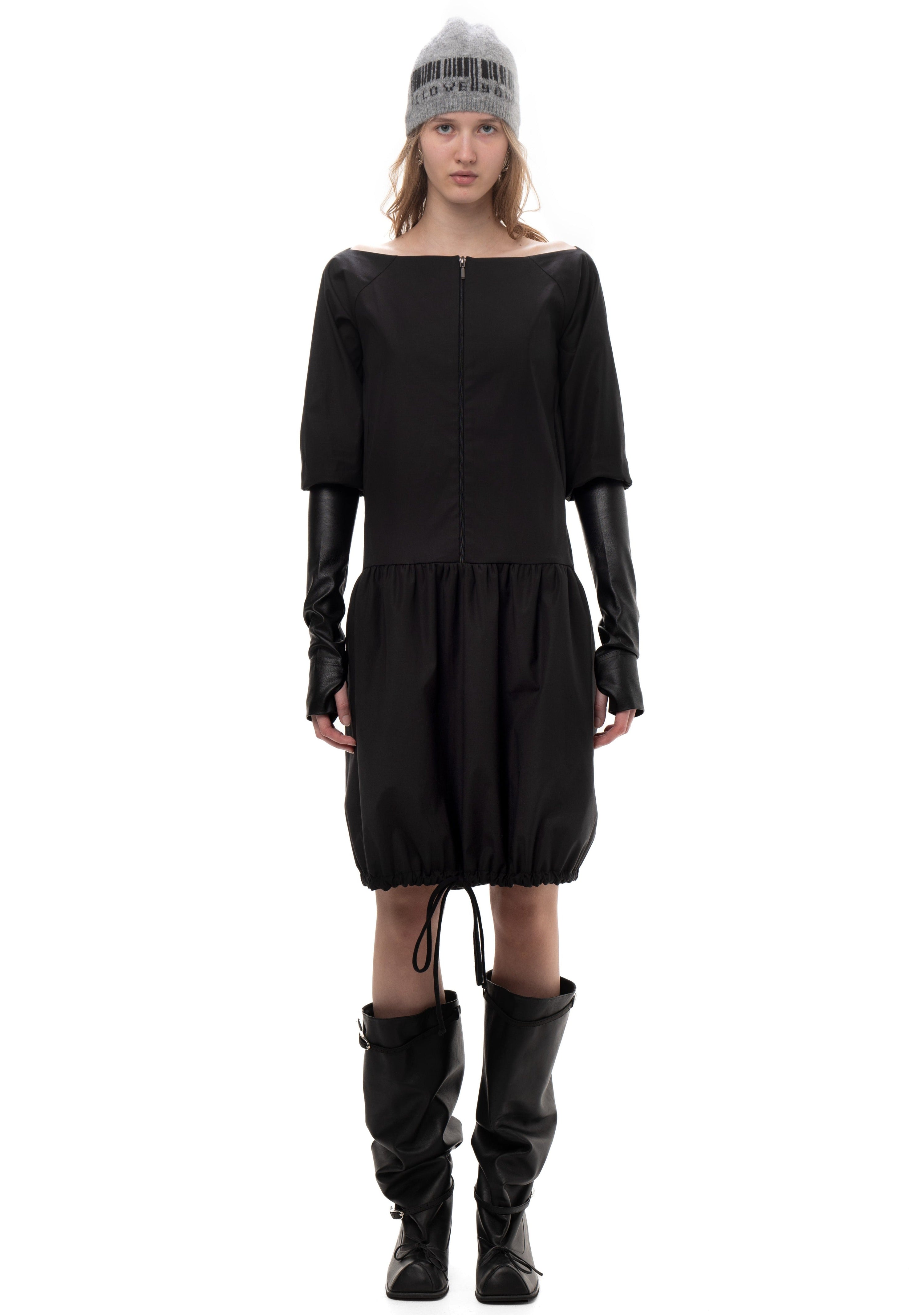 Taffeta and faux leather track dress