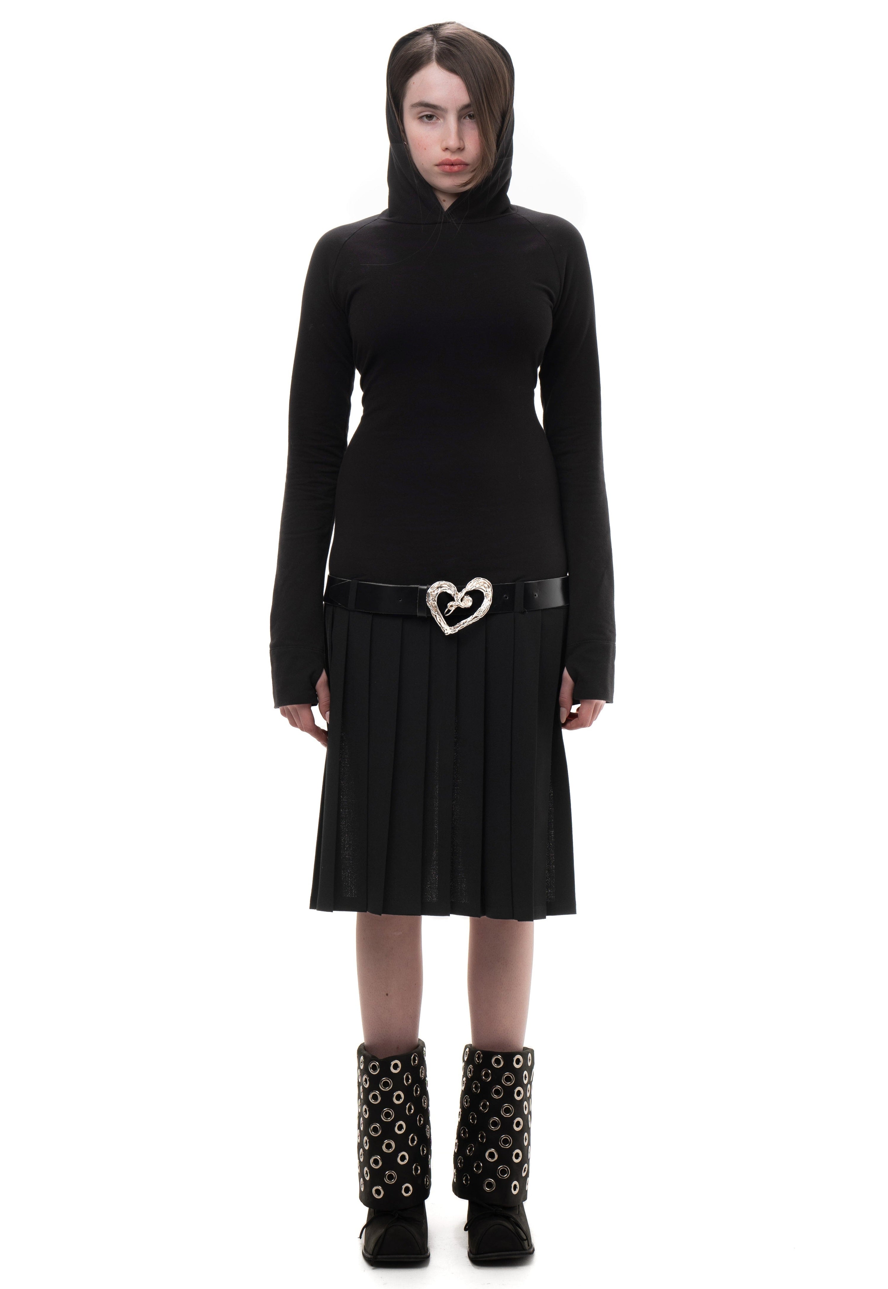 Hood pleated dress
