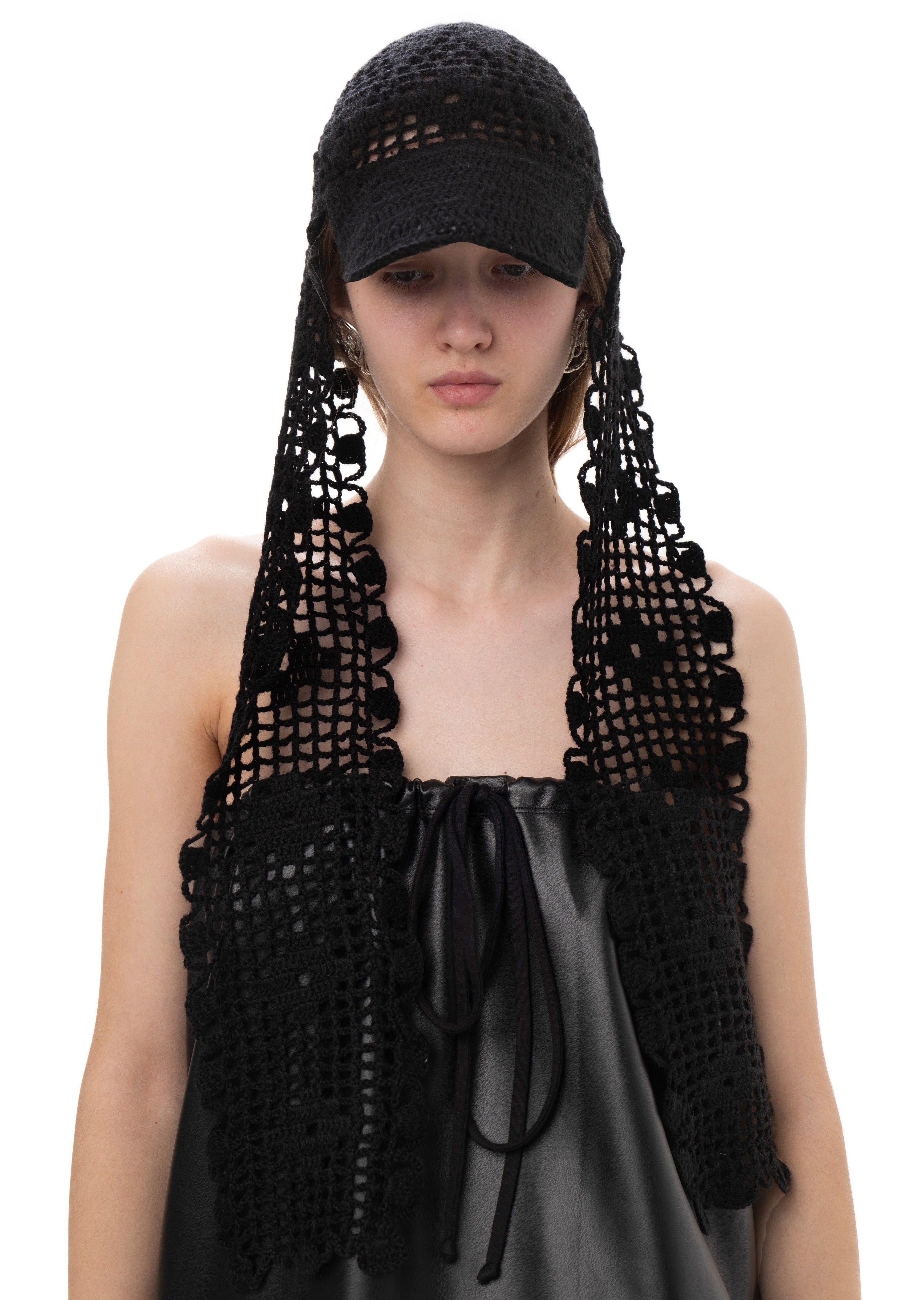 Crochet scarf cap in black