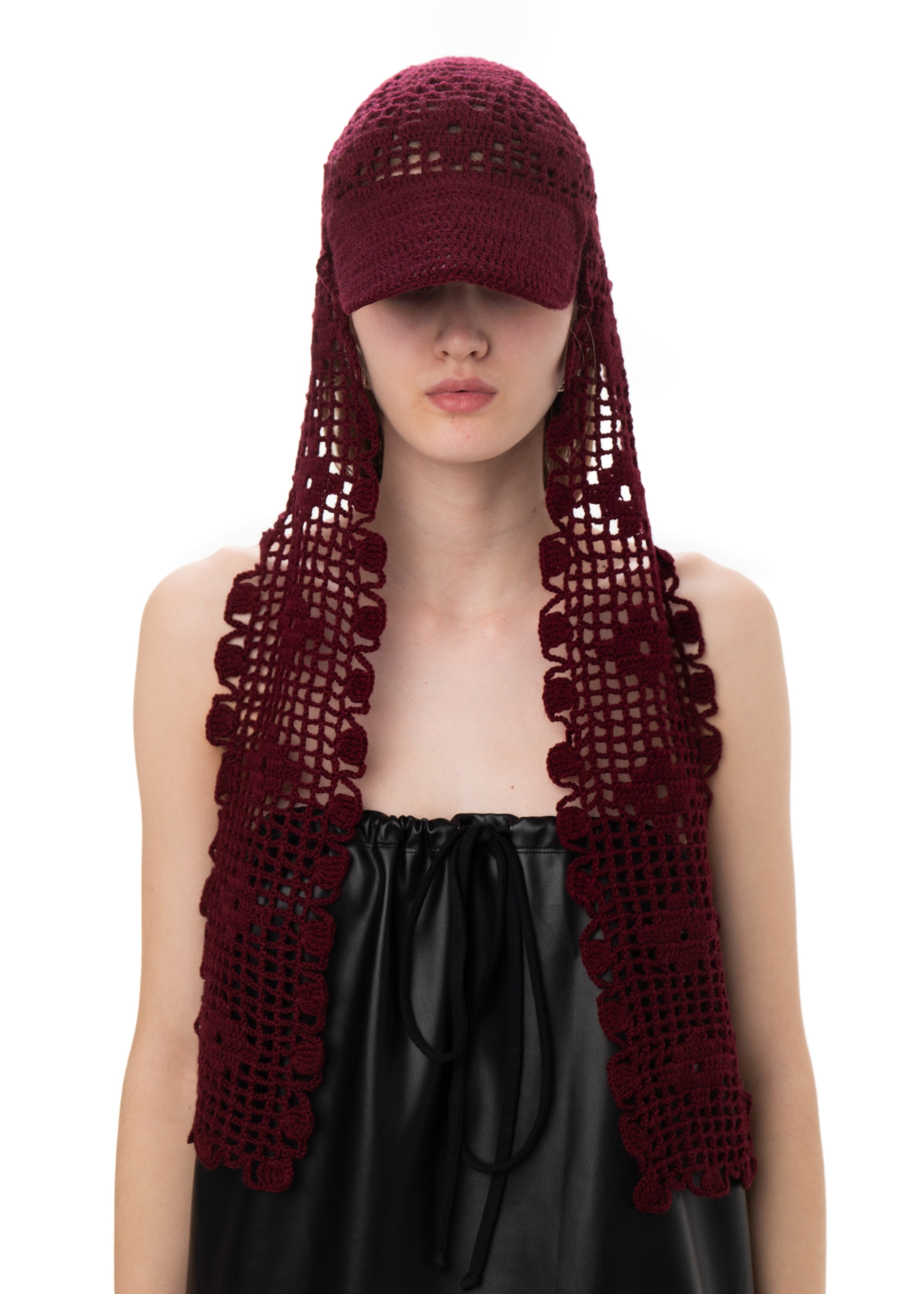 Crochet scarf cap in bordo