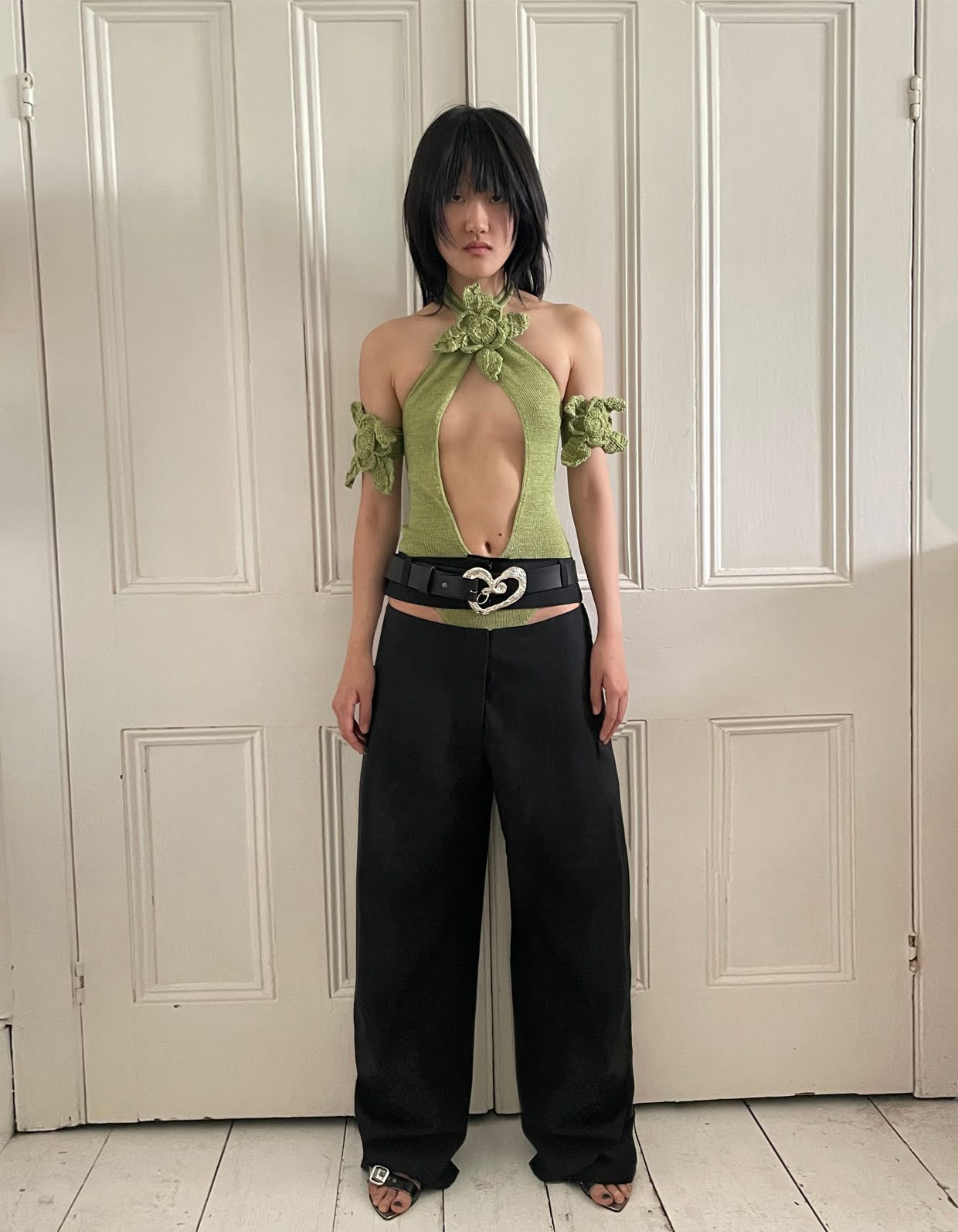 Silver logo leather belt