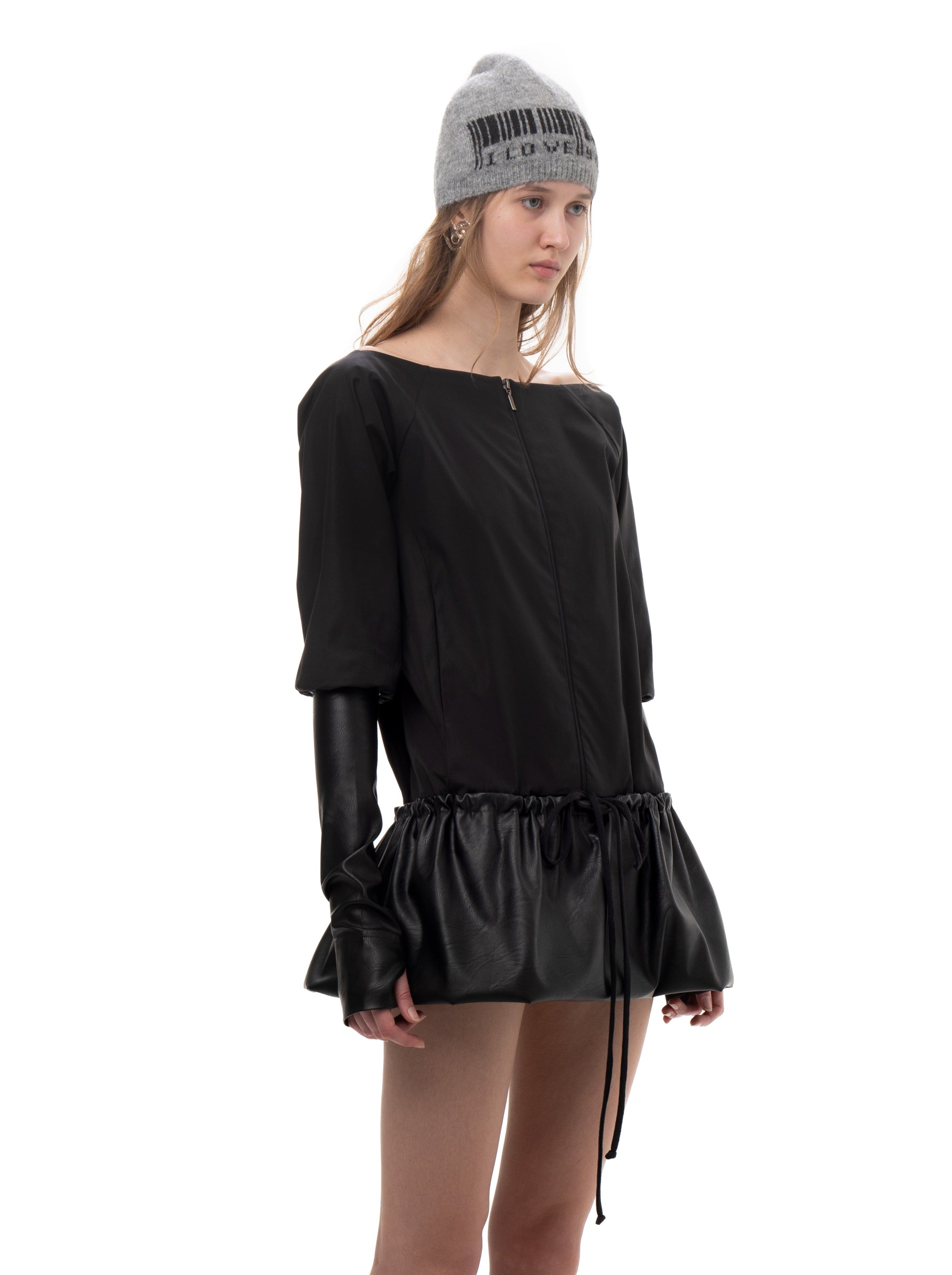 Taffeta and faux leather track dress