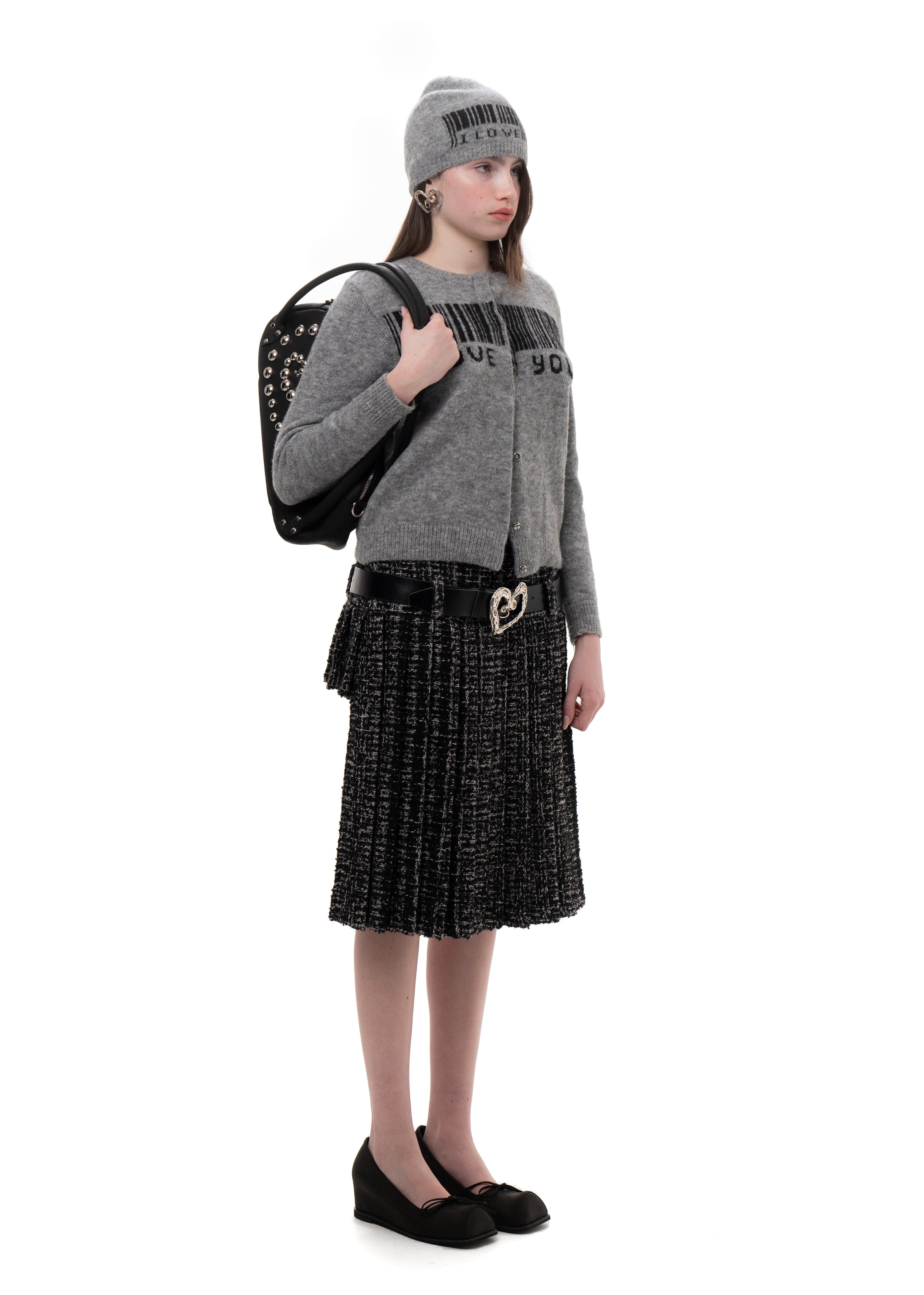 Pleated midi/mini skirt tweed