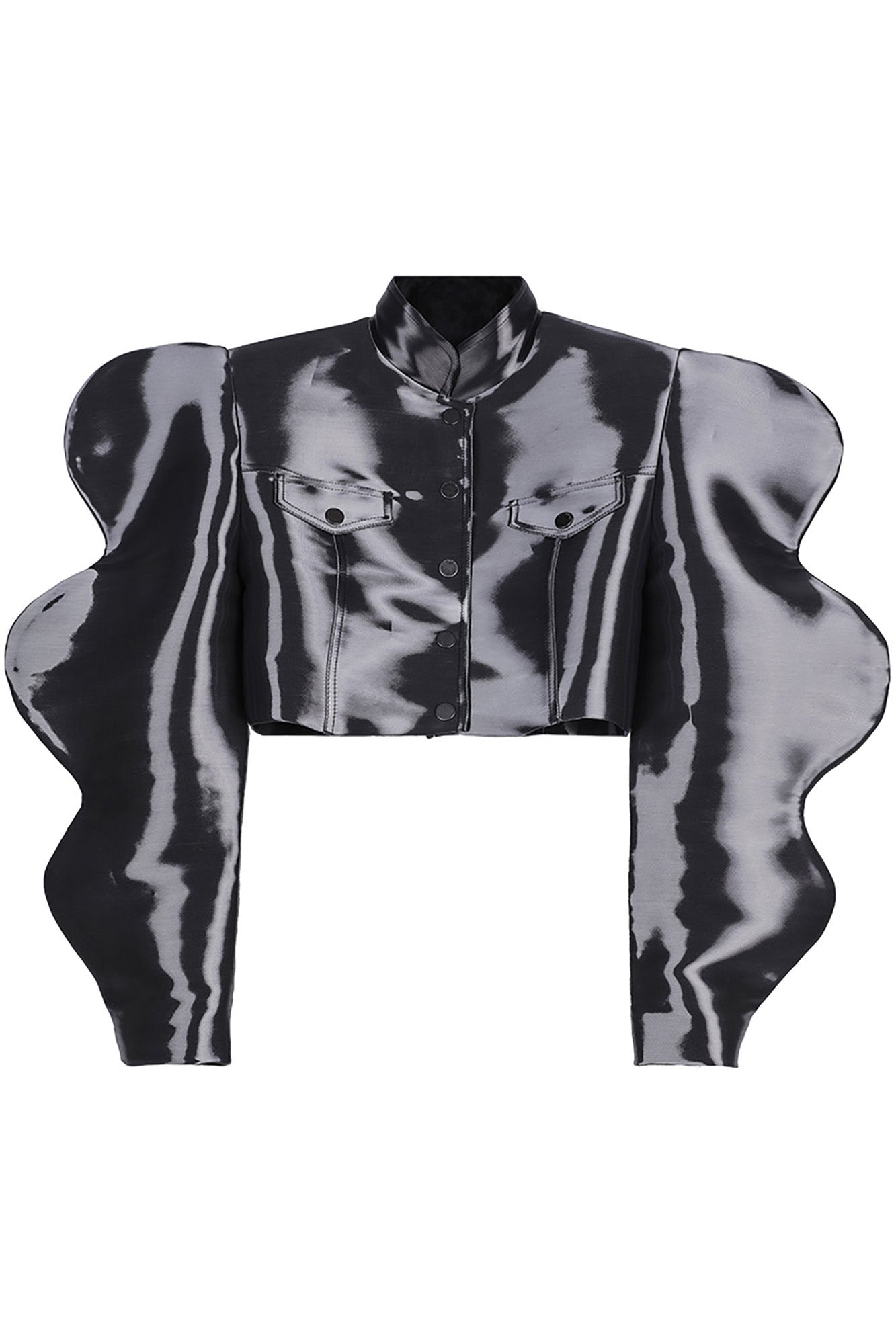 Liquid metal 3d wave sleeve cropped jacket