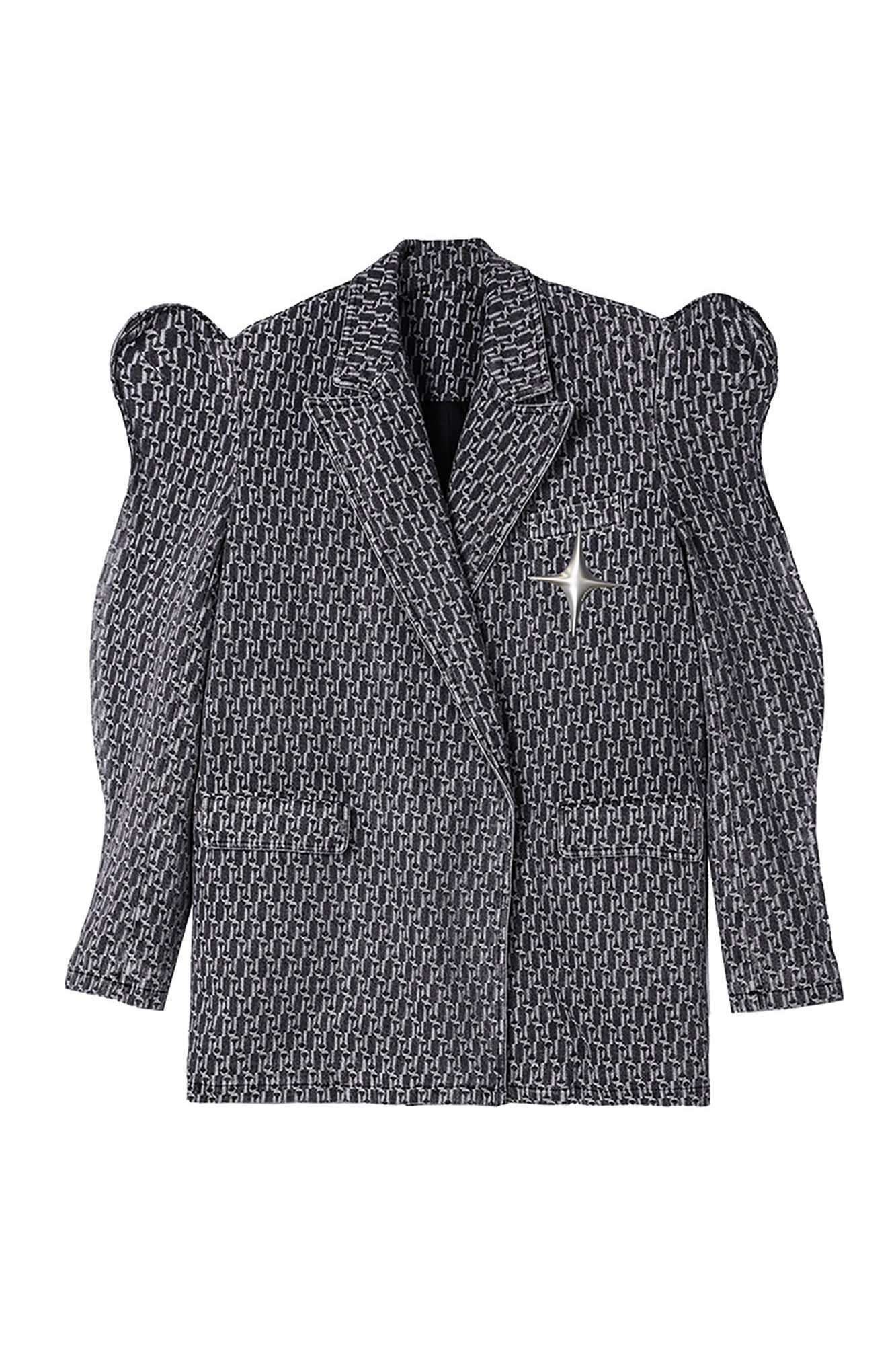 Logo jacquard denim profiled sleeves  blazer