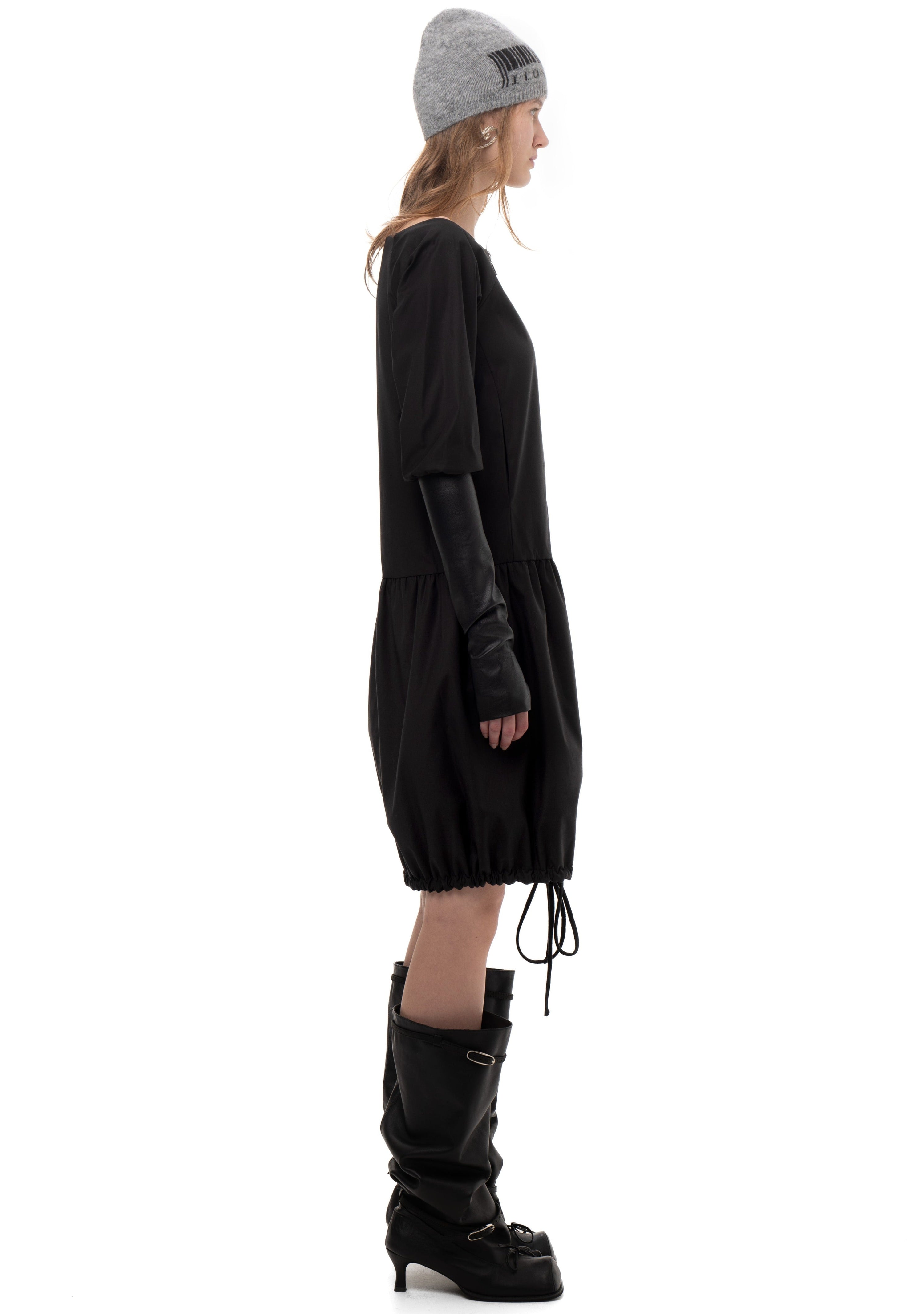 Taffeta and faux leather track dress