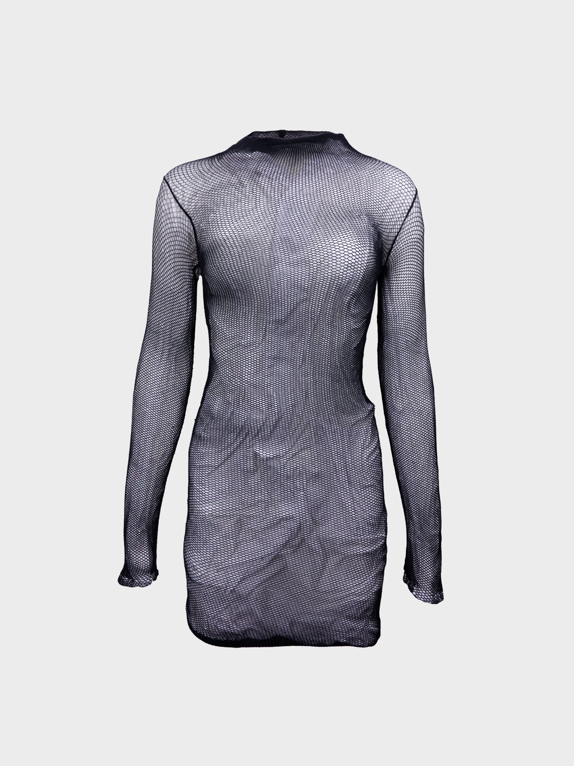 Fishnet-layered kittel dress