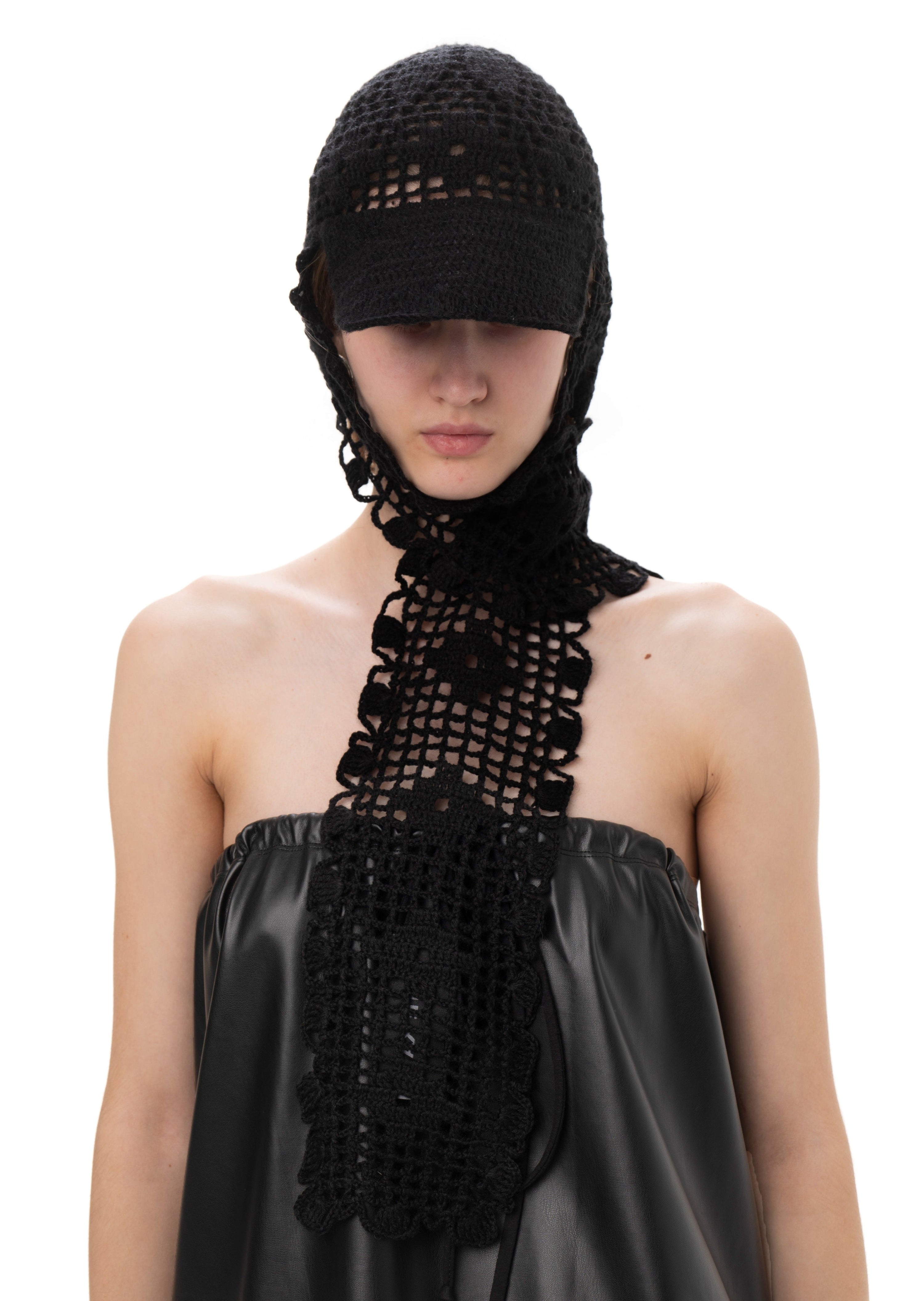 Crochet scarf cap in black