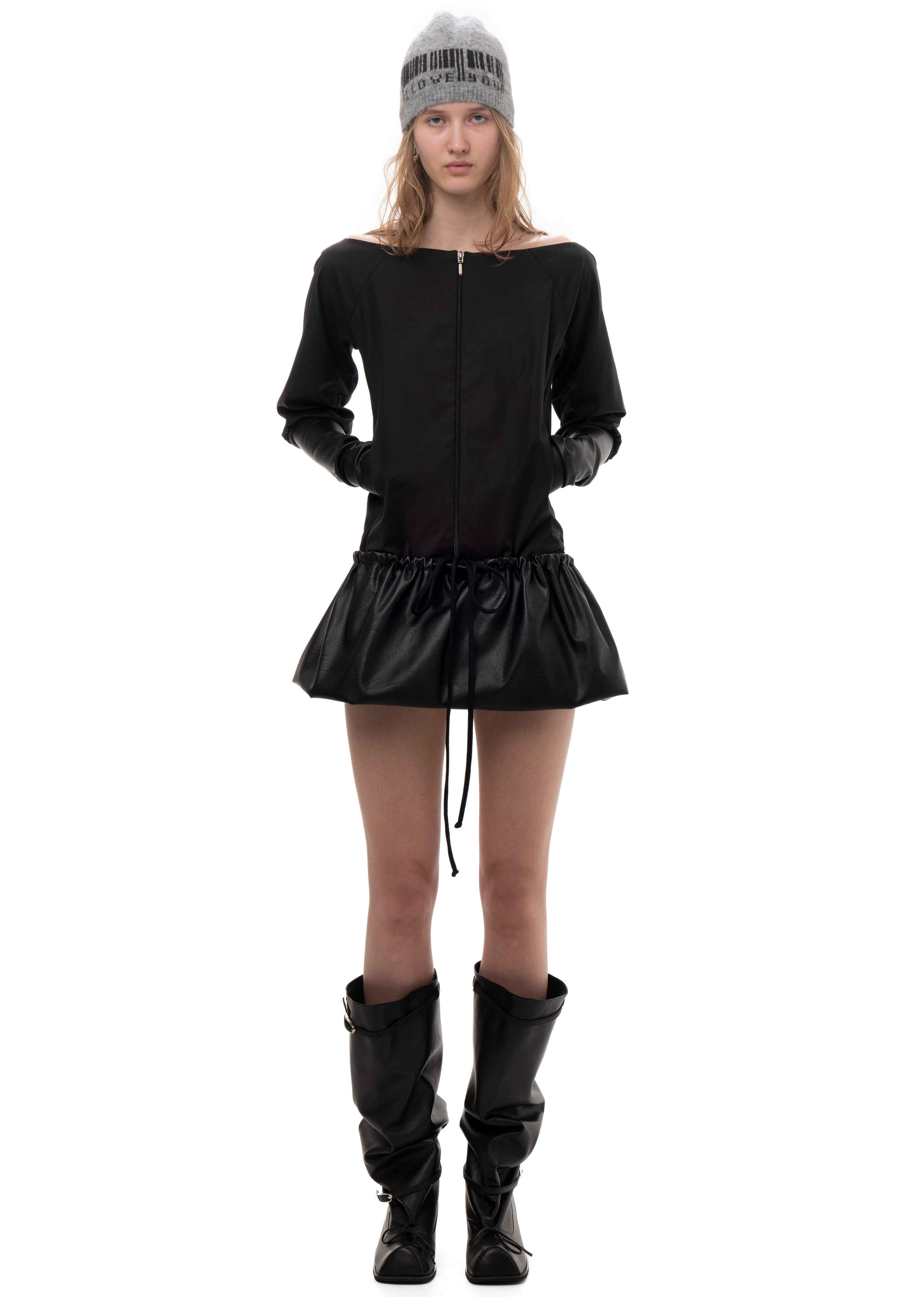 Taffeta and faux leather track dress