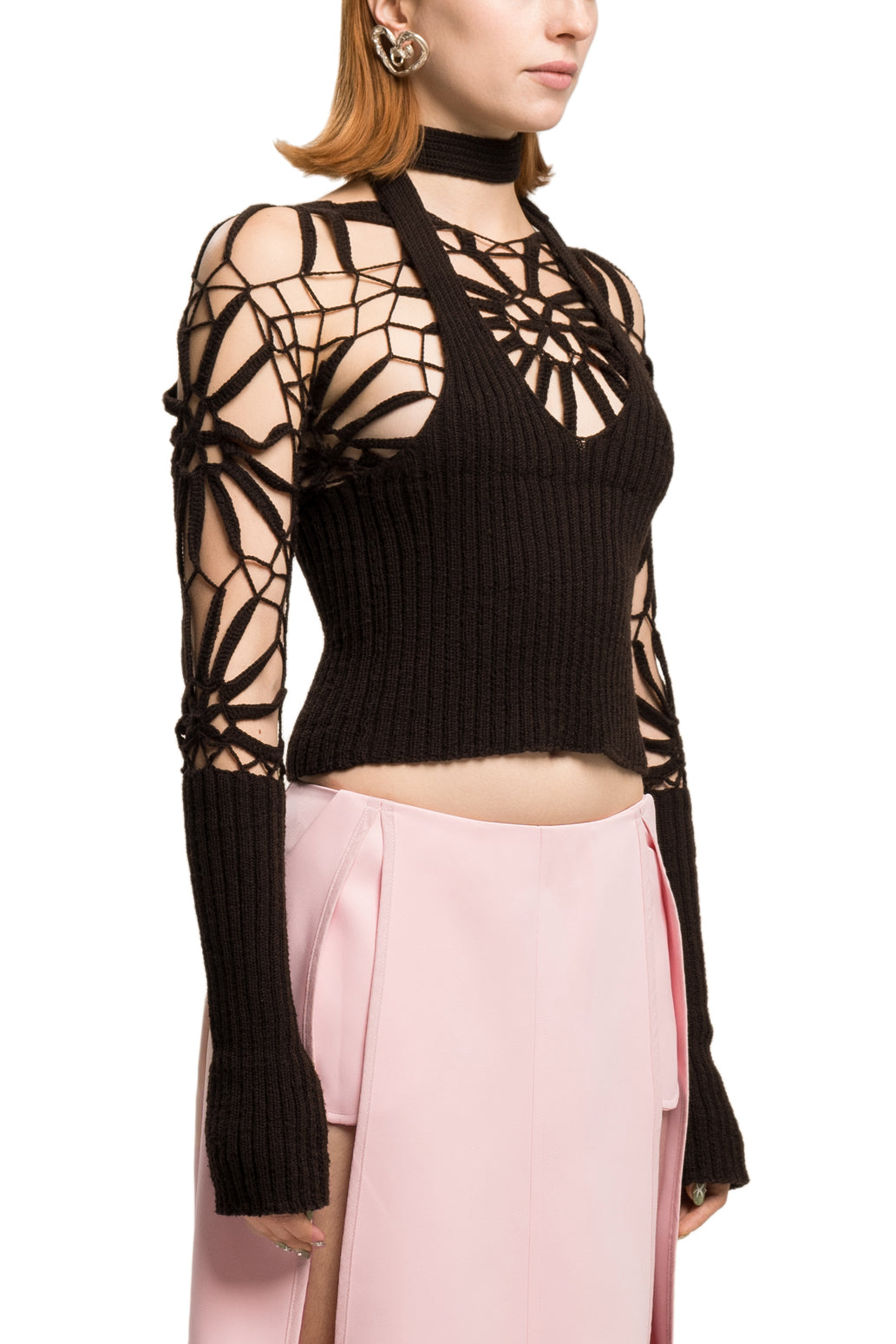 Crochet wool scarf top in brown