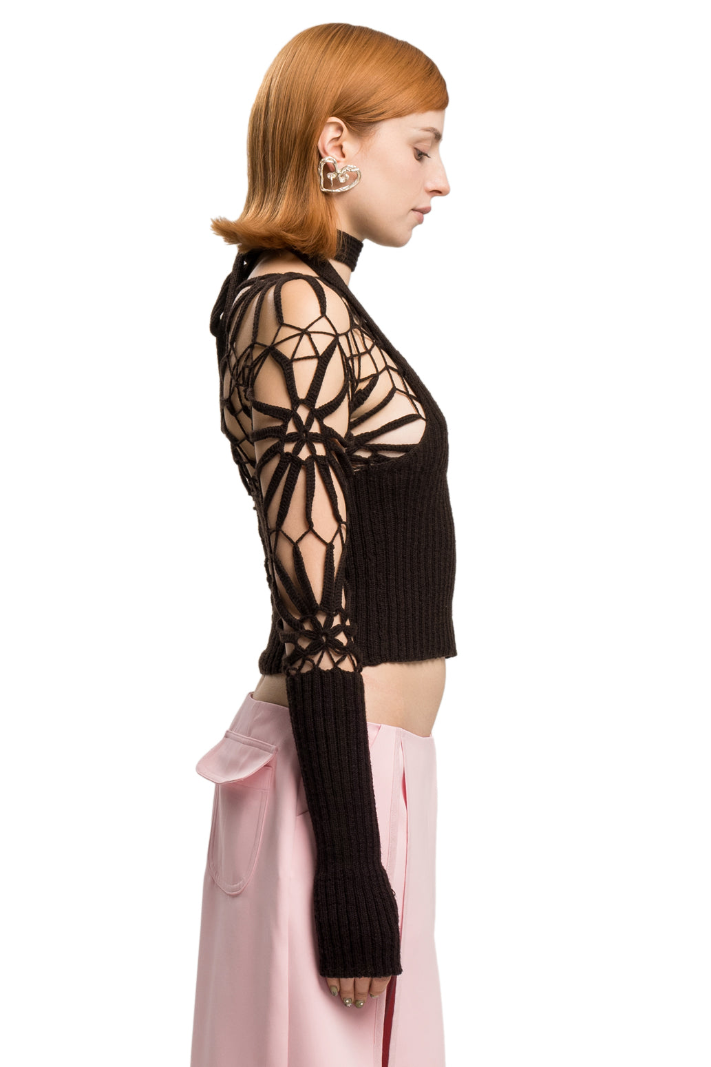 Crochet wool scarf top in brown