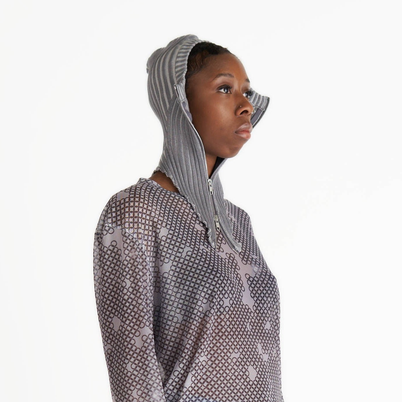 Knit zip balaclava silver