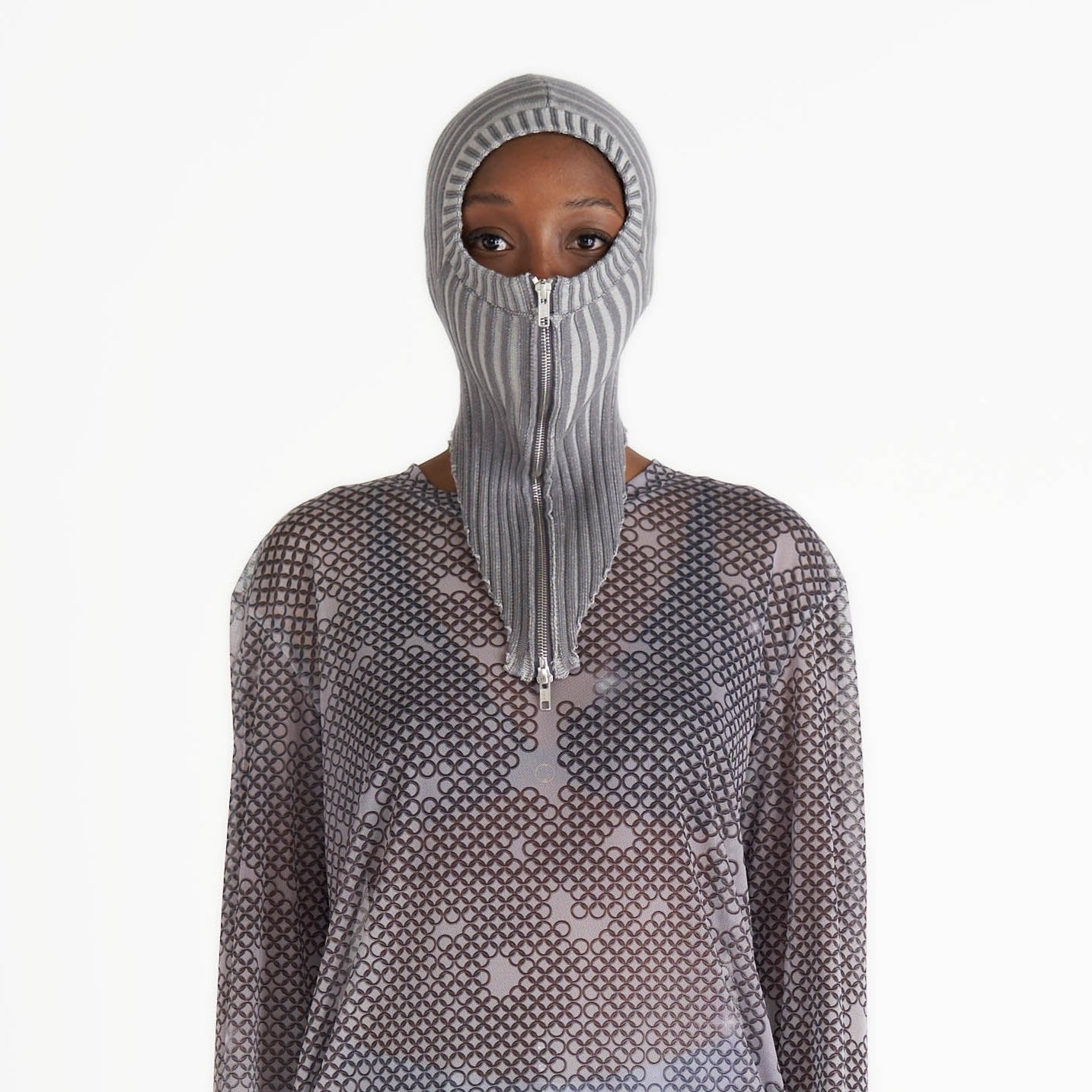 Knit zip balaclava silver