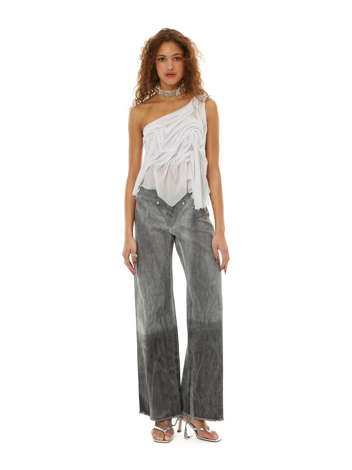 Wetlook one-shoulder top