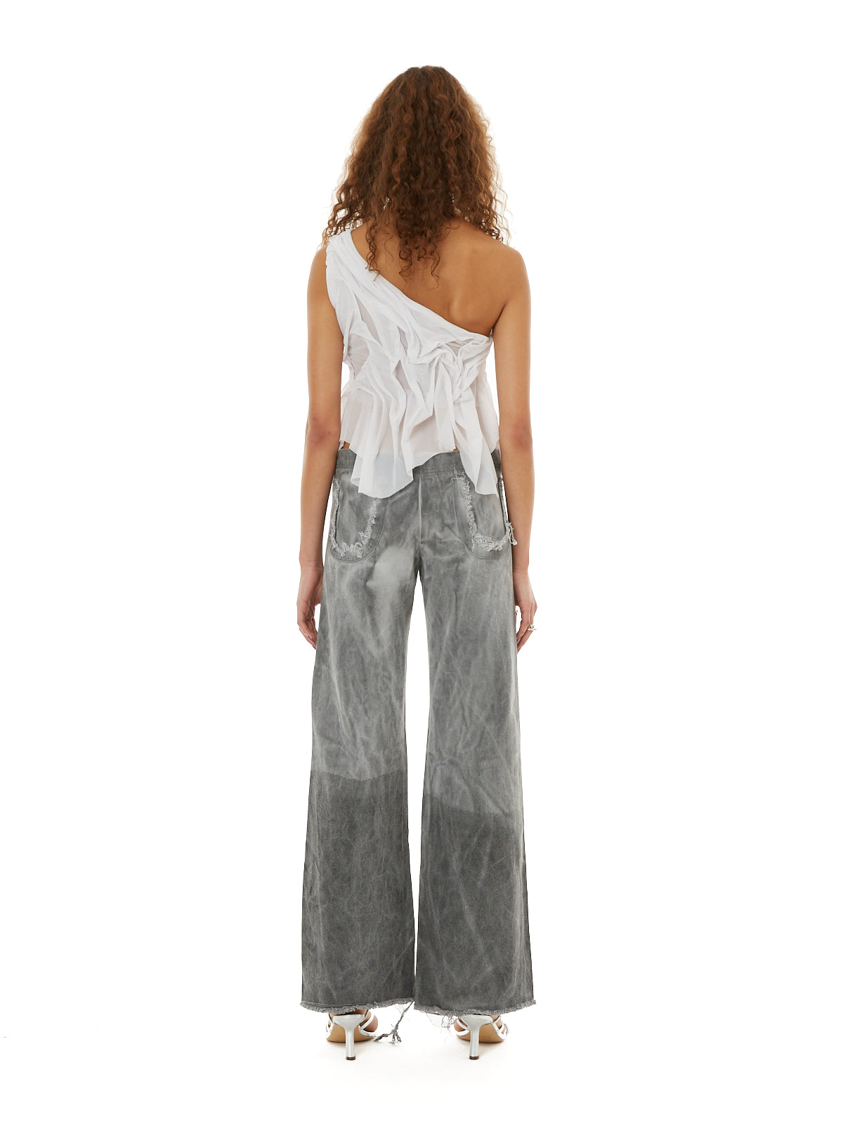 Wetlook one-shoulder top