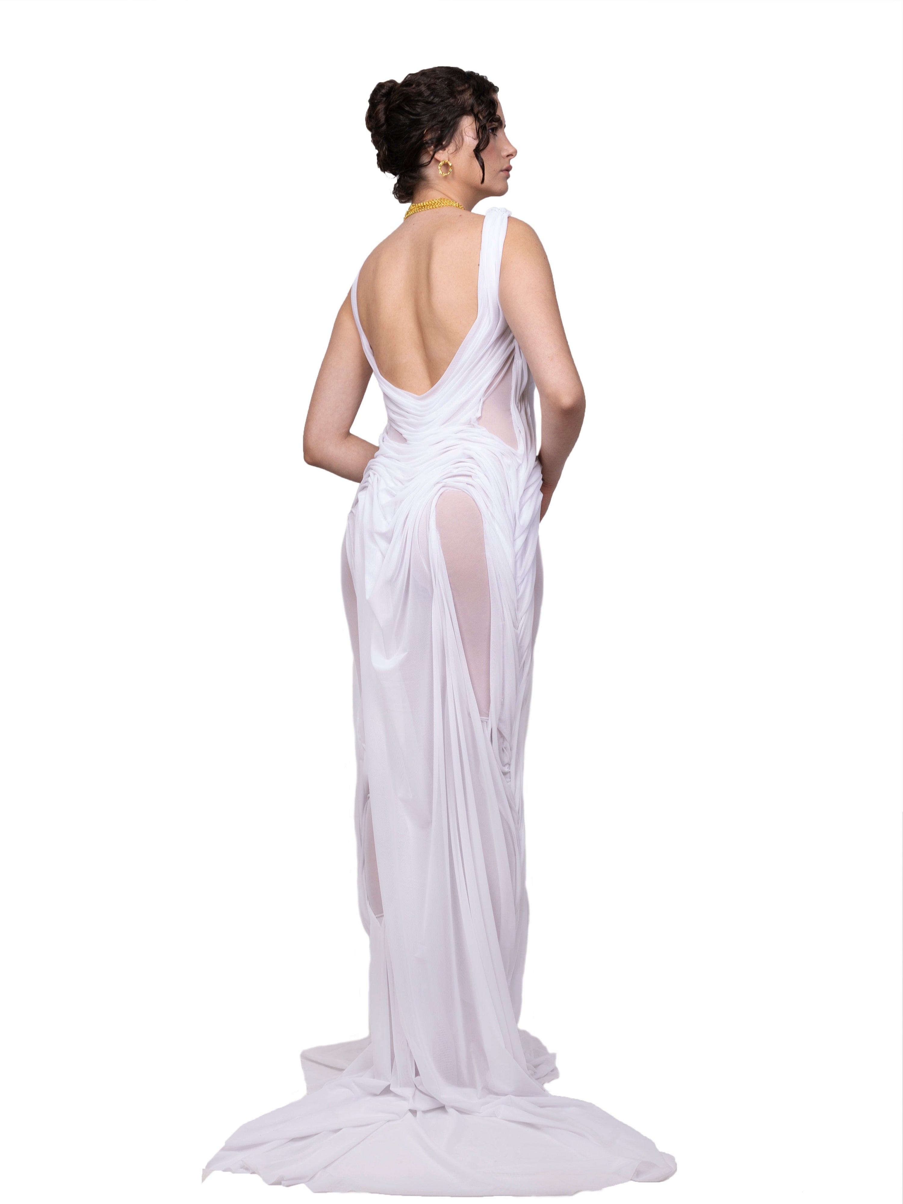 Long two strap wetlook dress