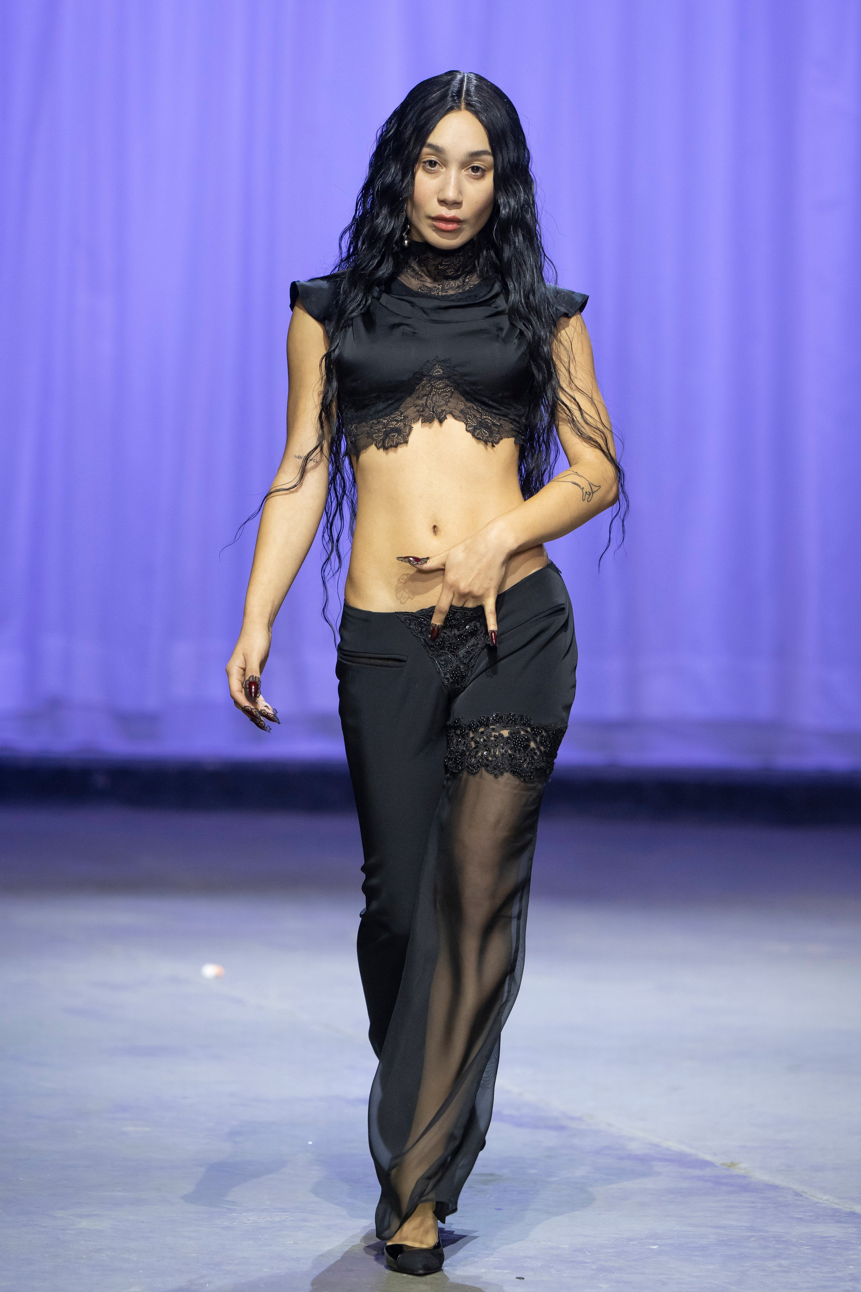 Midnight lace pocket trousers