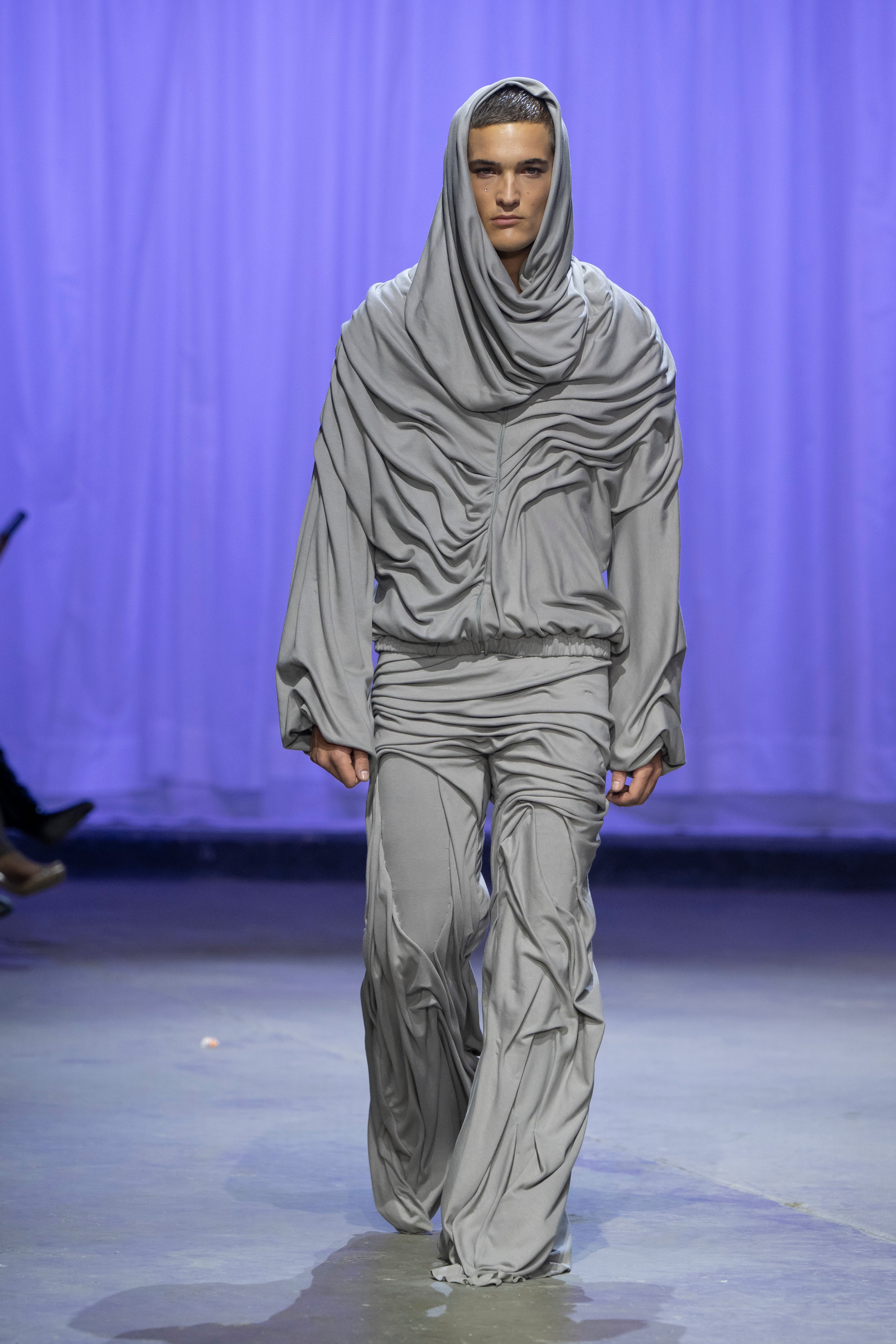 Wetlook draped hoodie