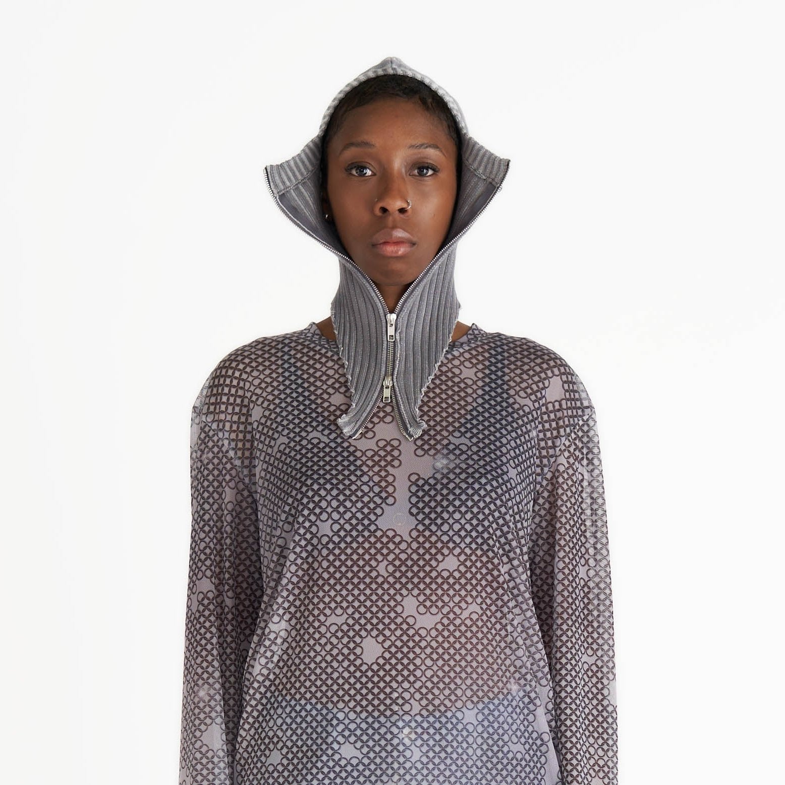 Knit zip balaclava silver