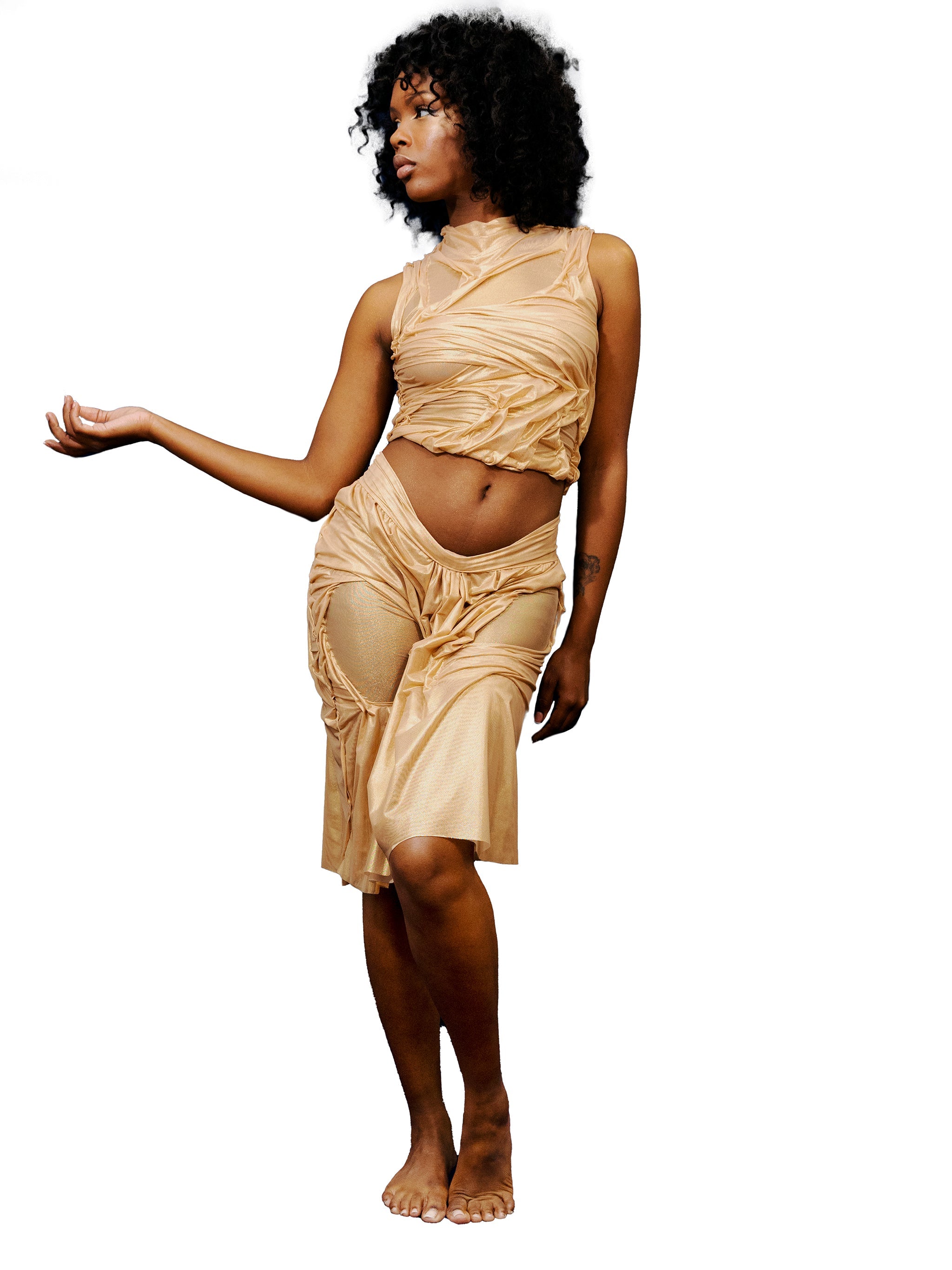 Gold wetlook midi skirt