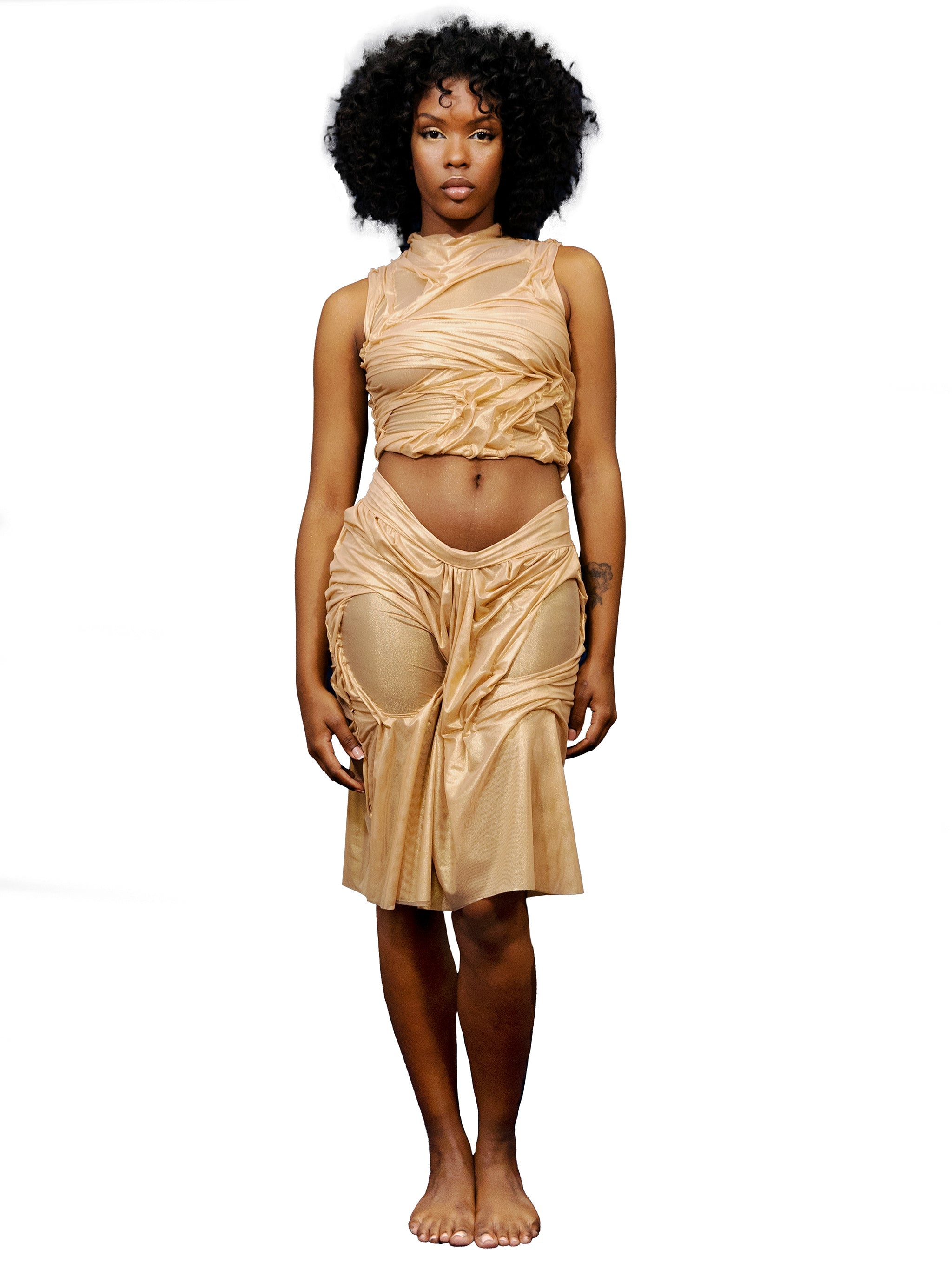 Gold wetlook midi skirt