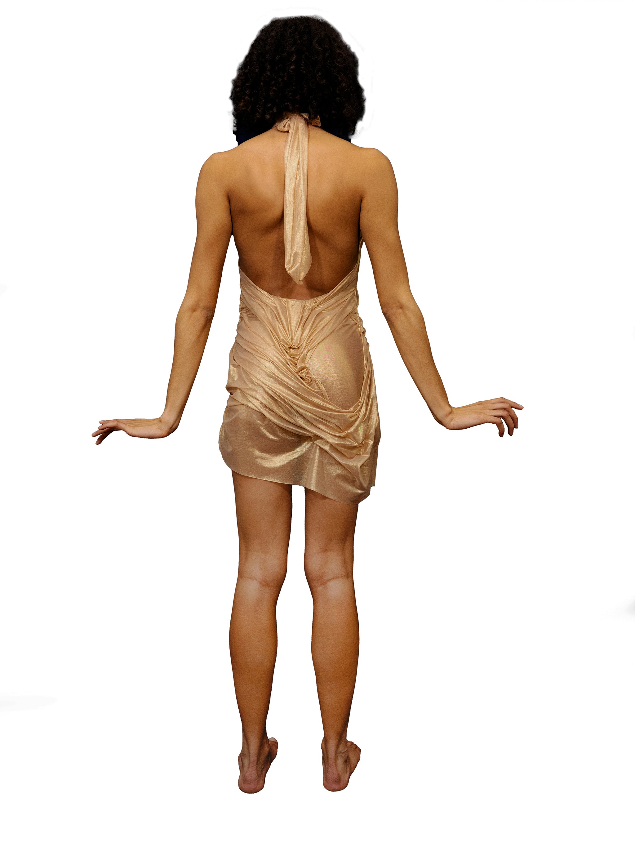 Gold wetlook mini dress