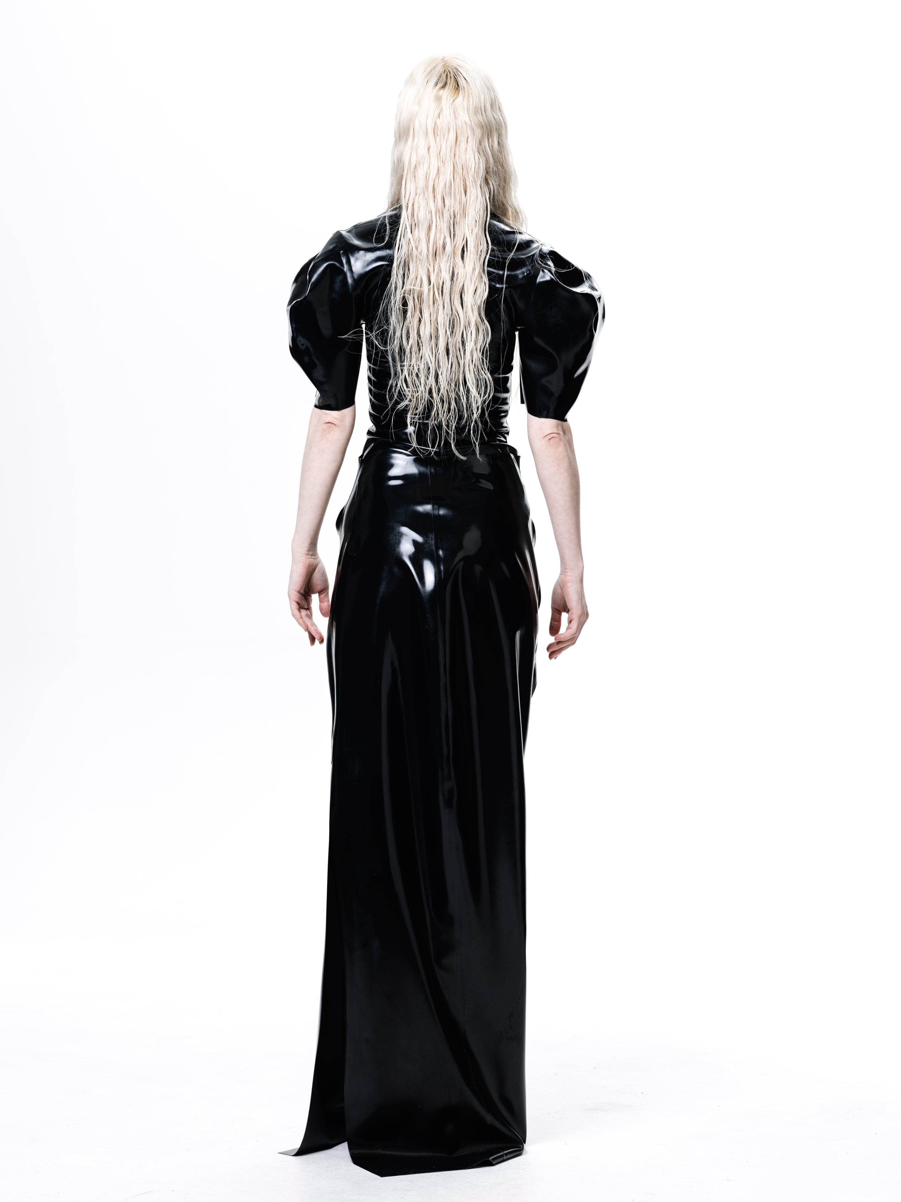 Black draped deflated maxi skirt
