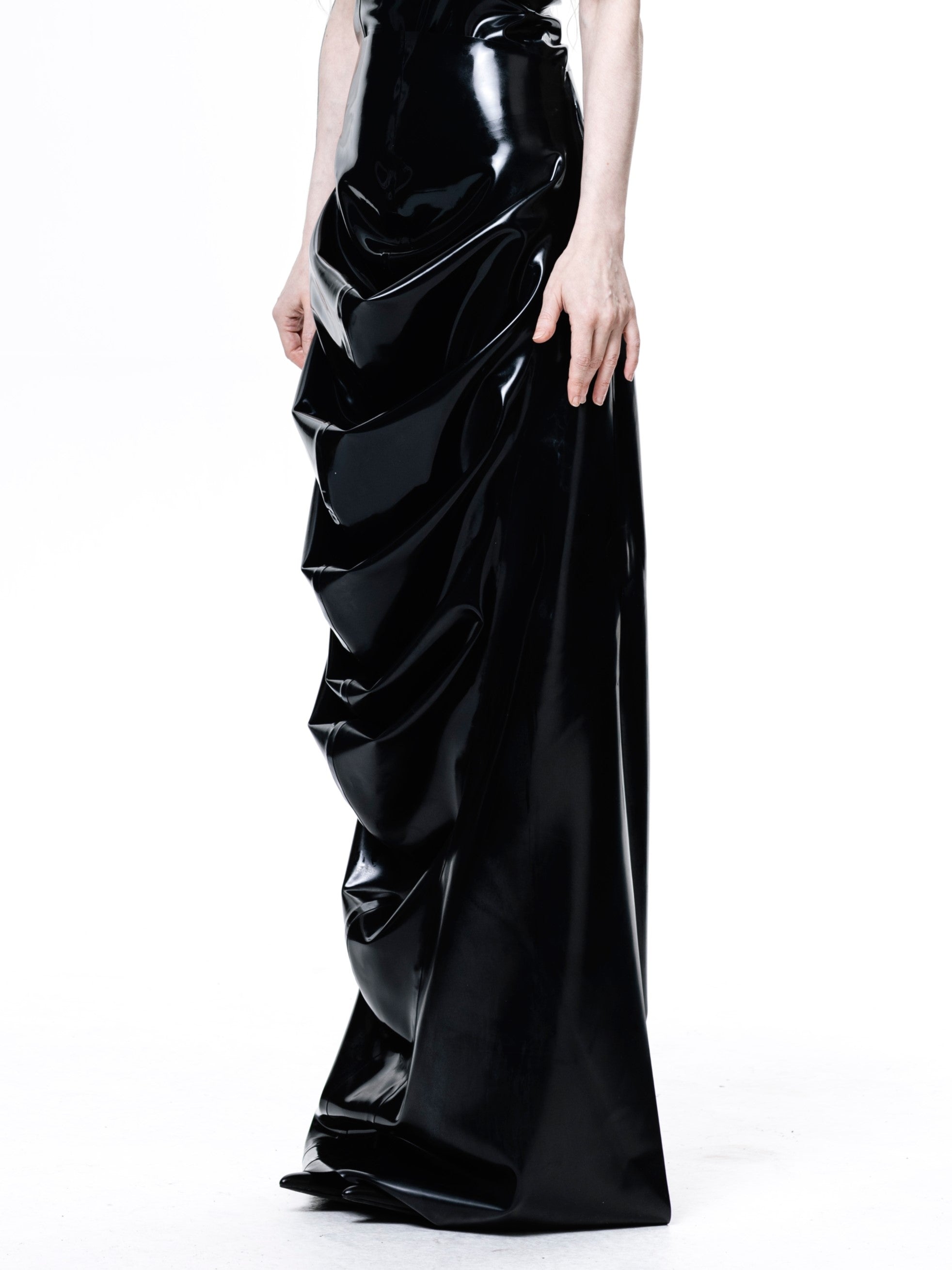 Black draped deflated maxi skirt