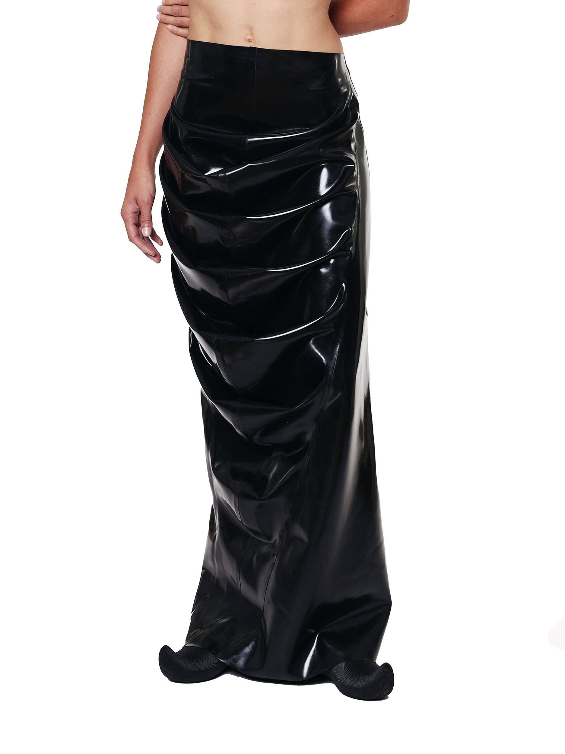 Black draped deflated maxi skirt
