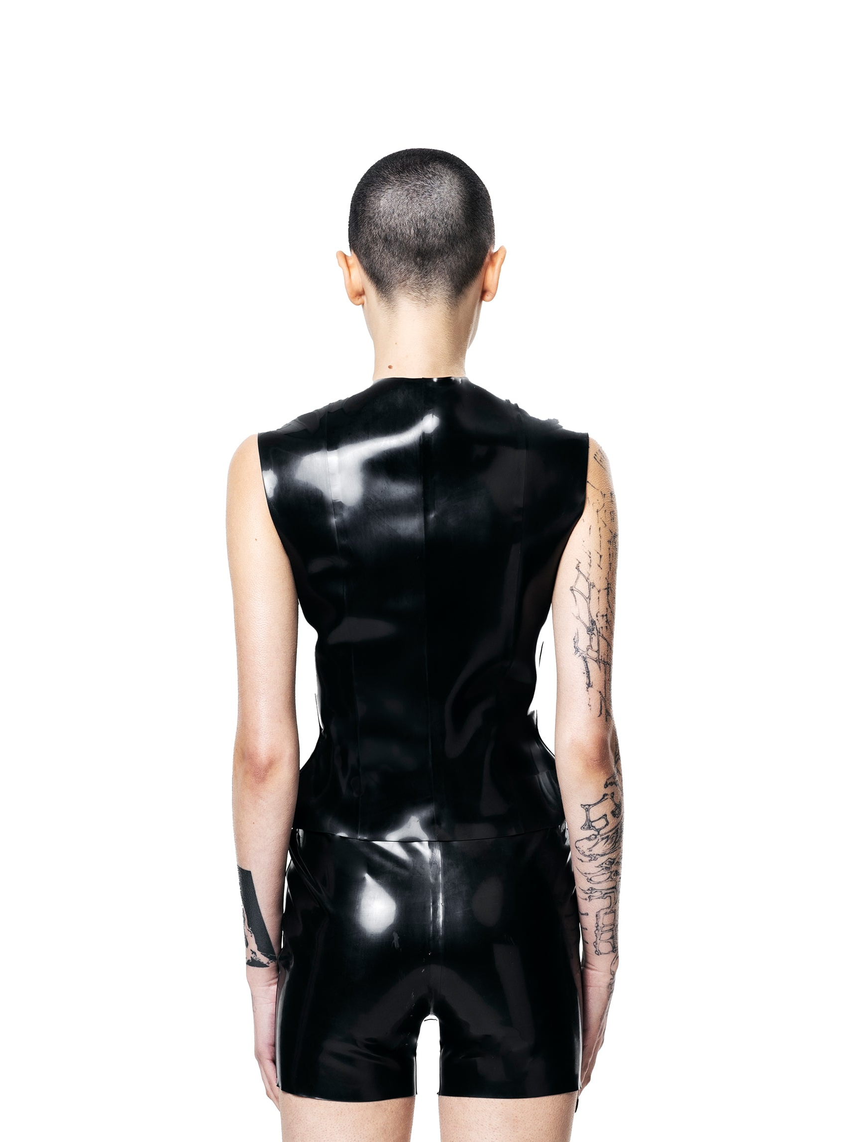 Black fitted zip-up vest top