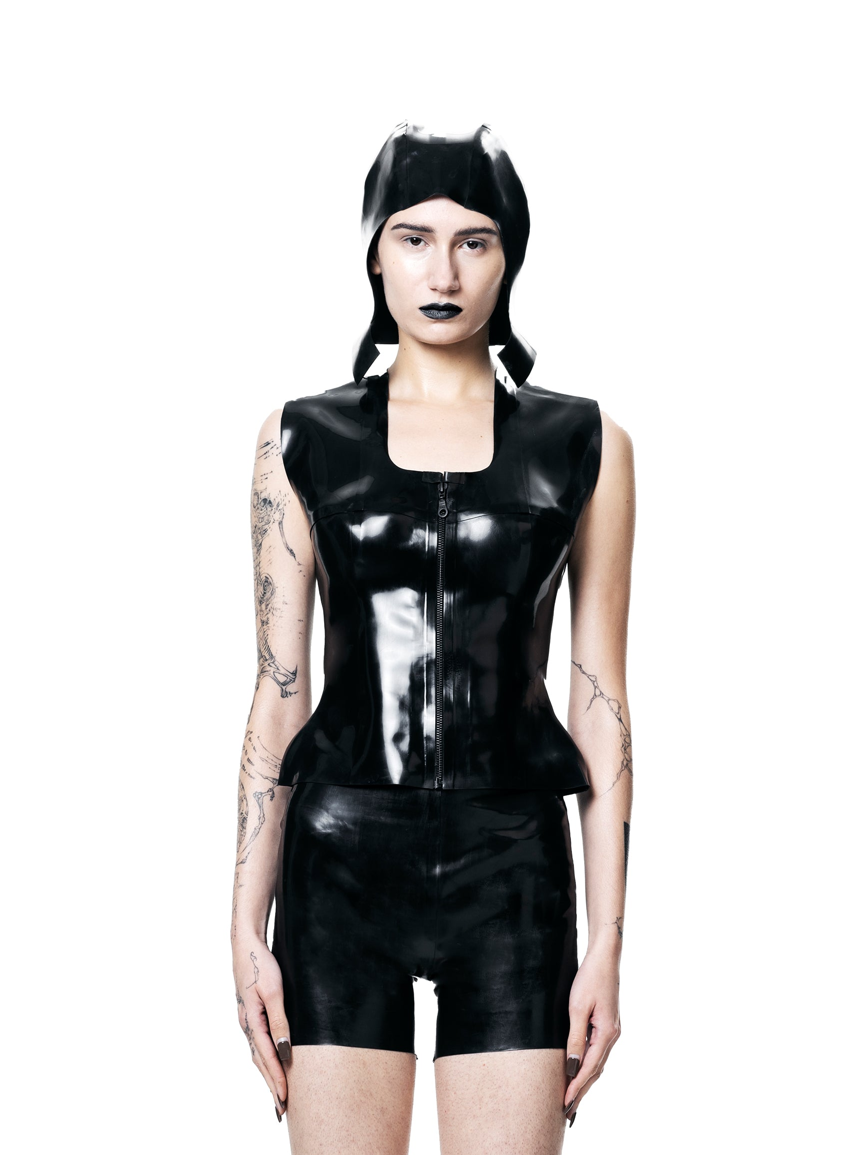 Black fitted zip-up vest top