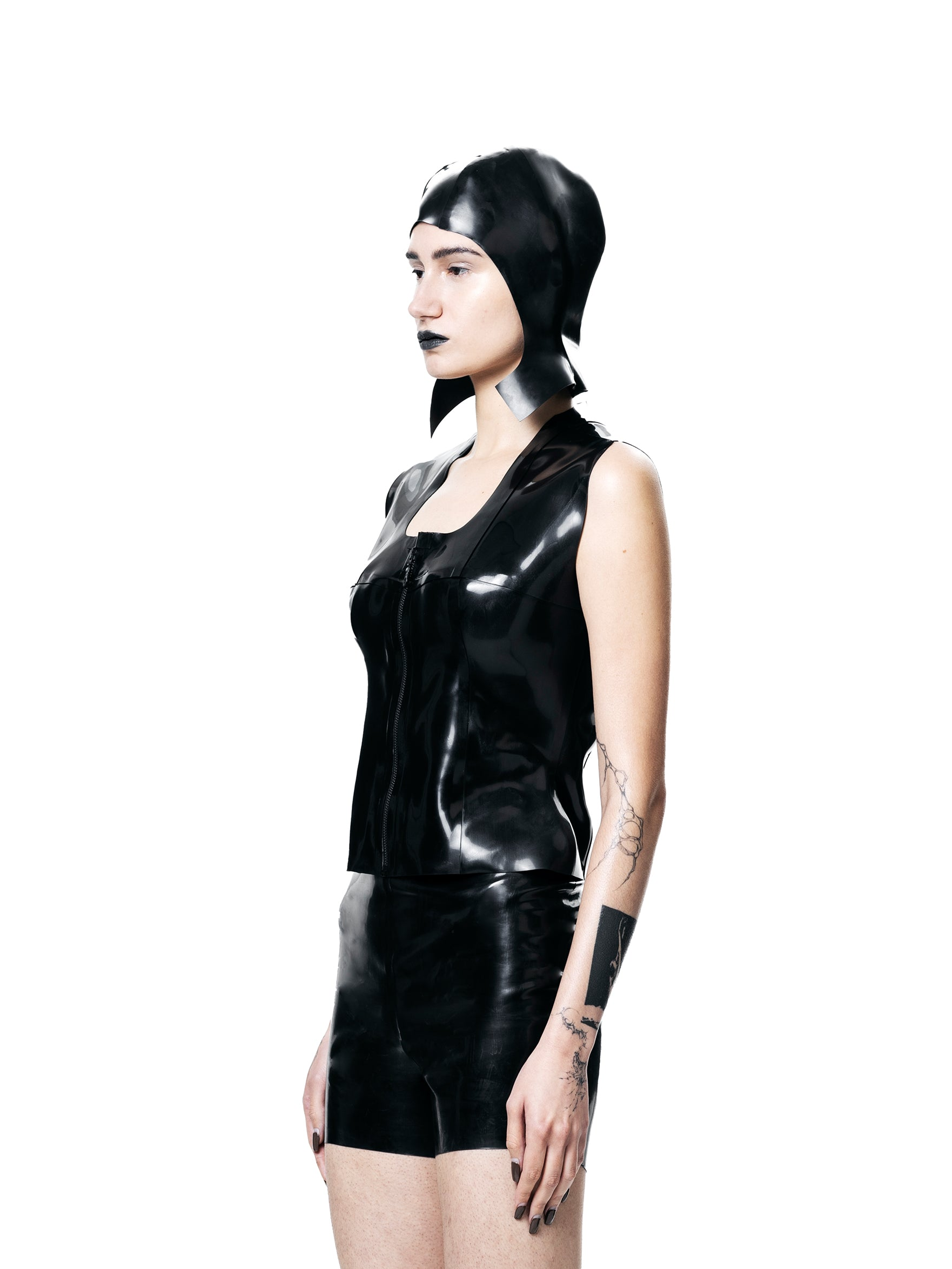 Black fitted zip-up vest top
