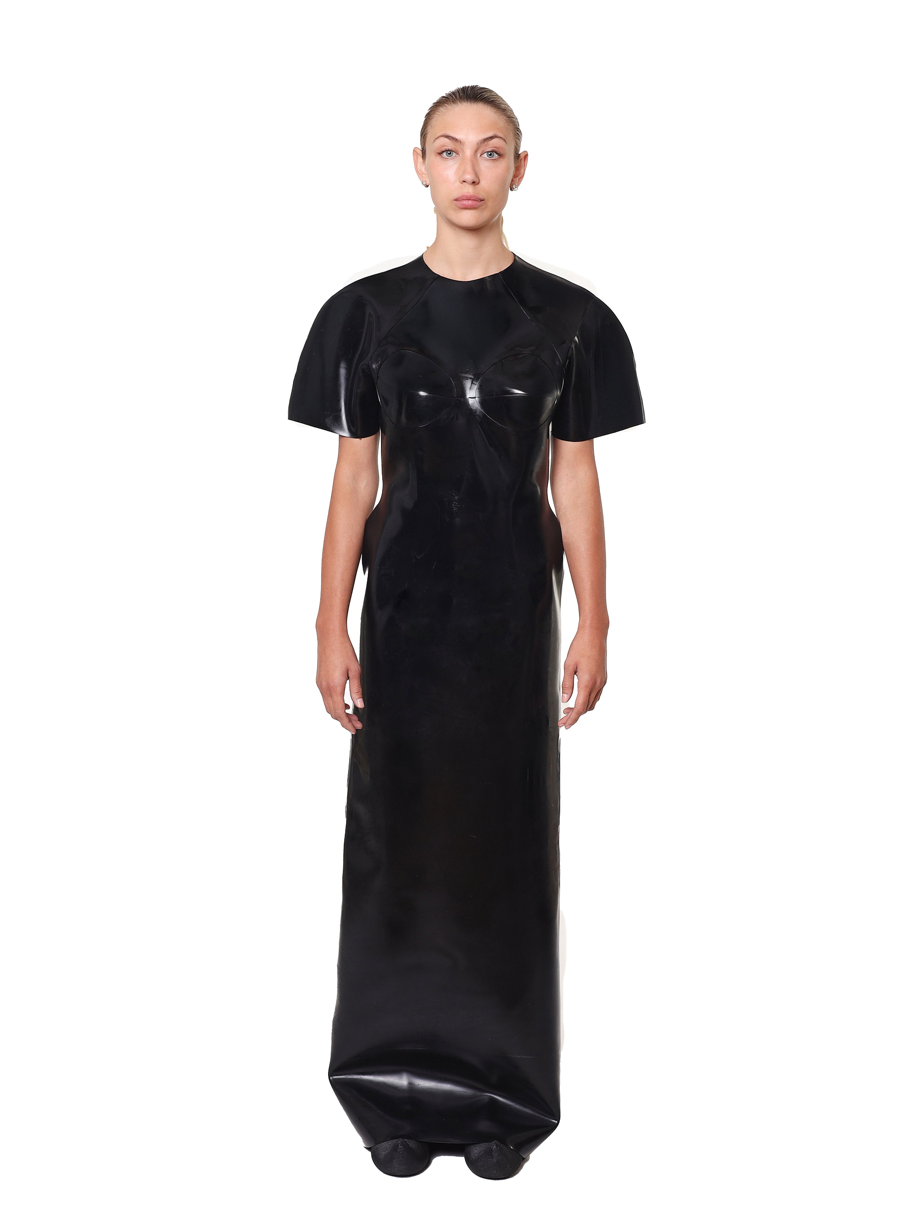 Black maxi evening dress with sculpted bust