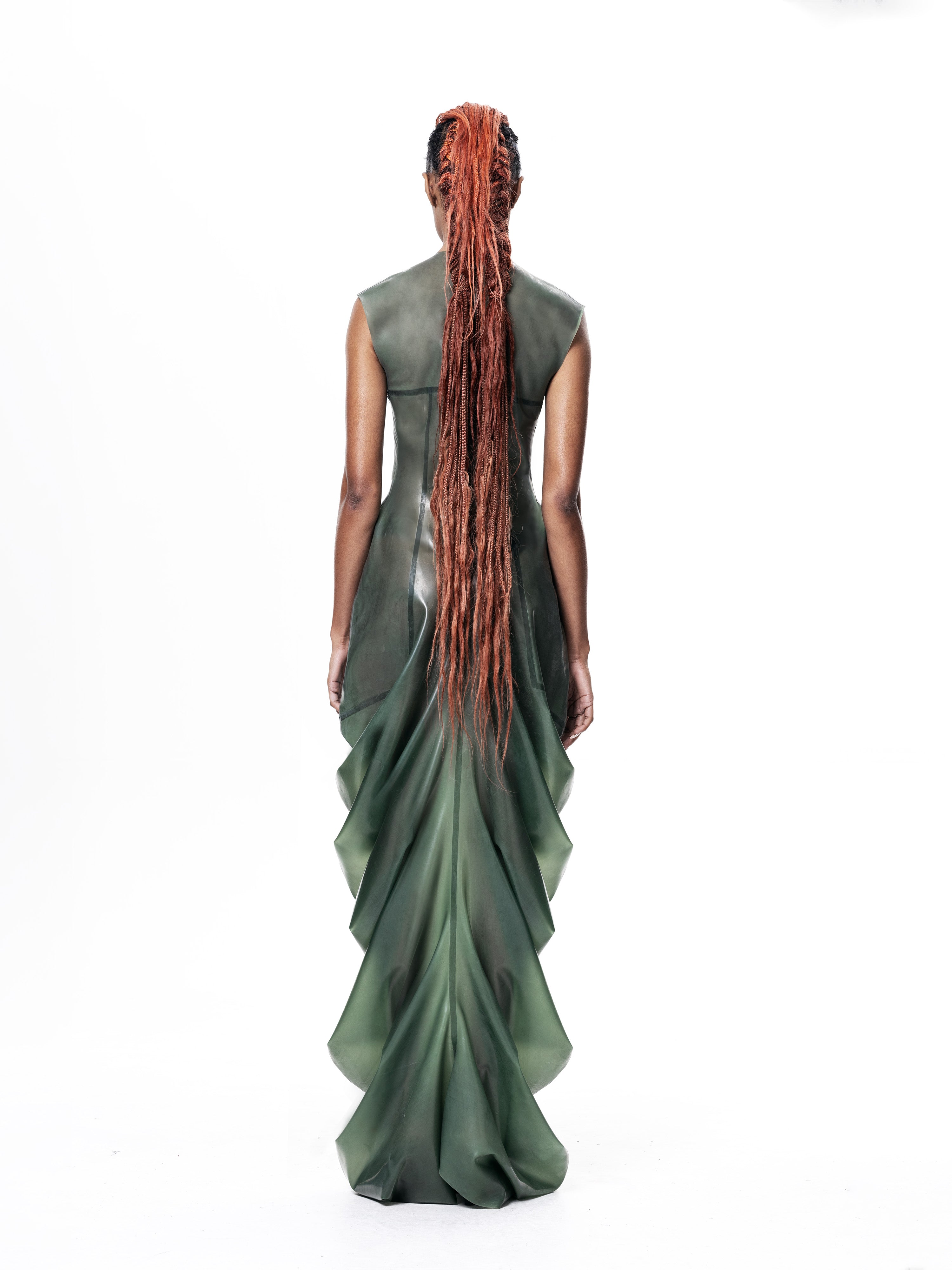 Green high neck draped maxi dress