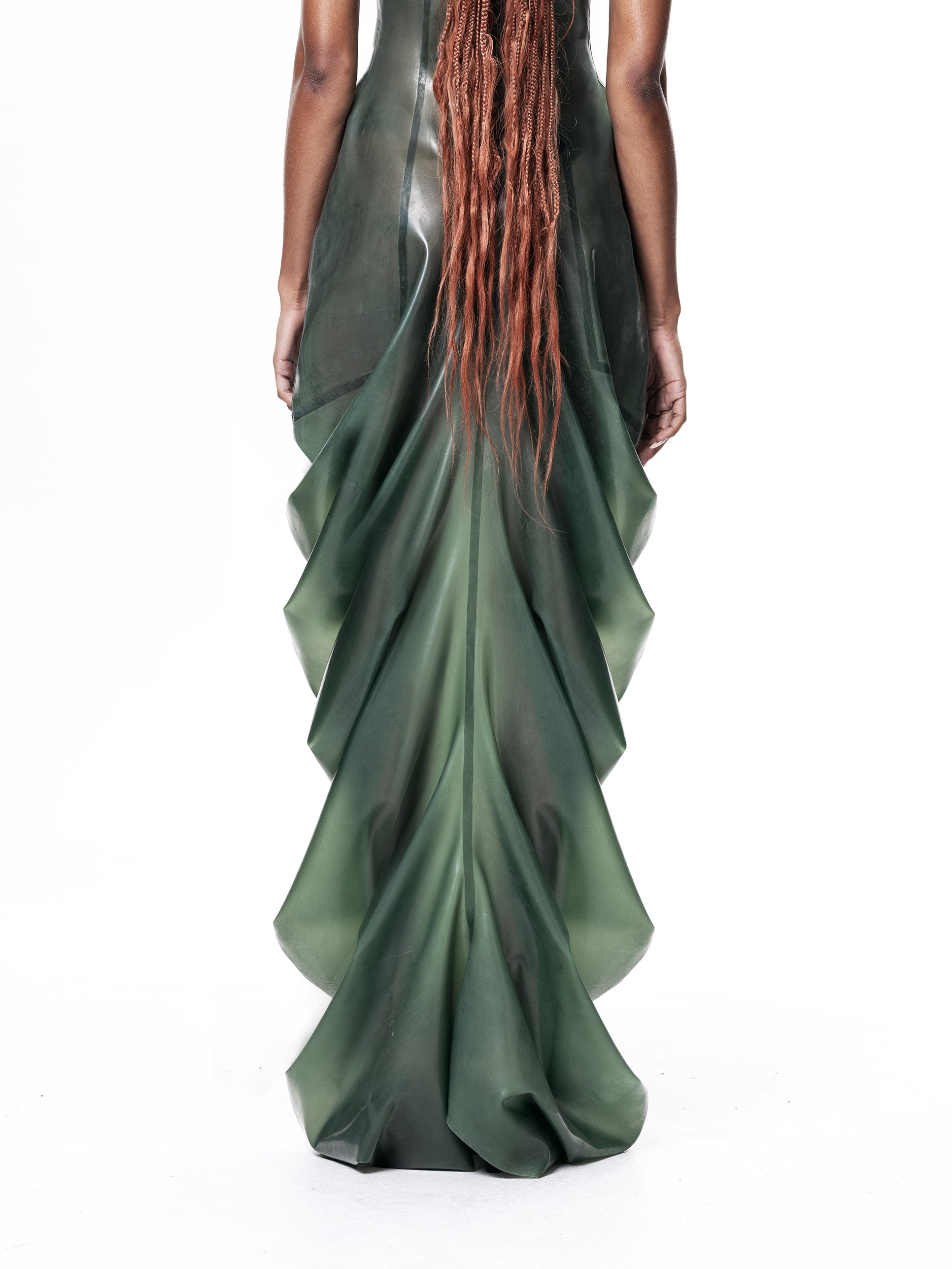 Green high neck draped maxi dress