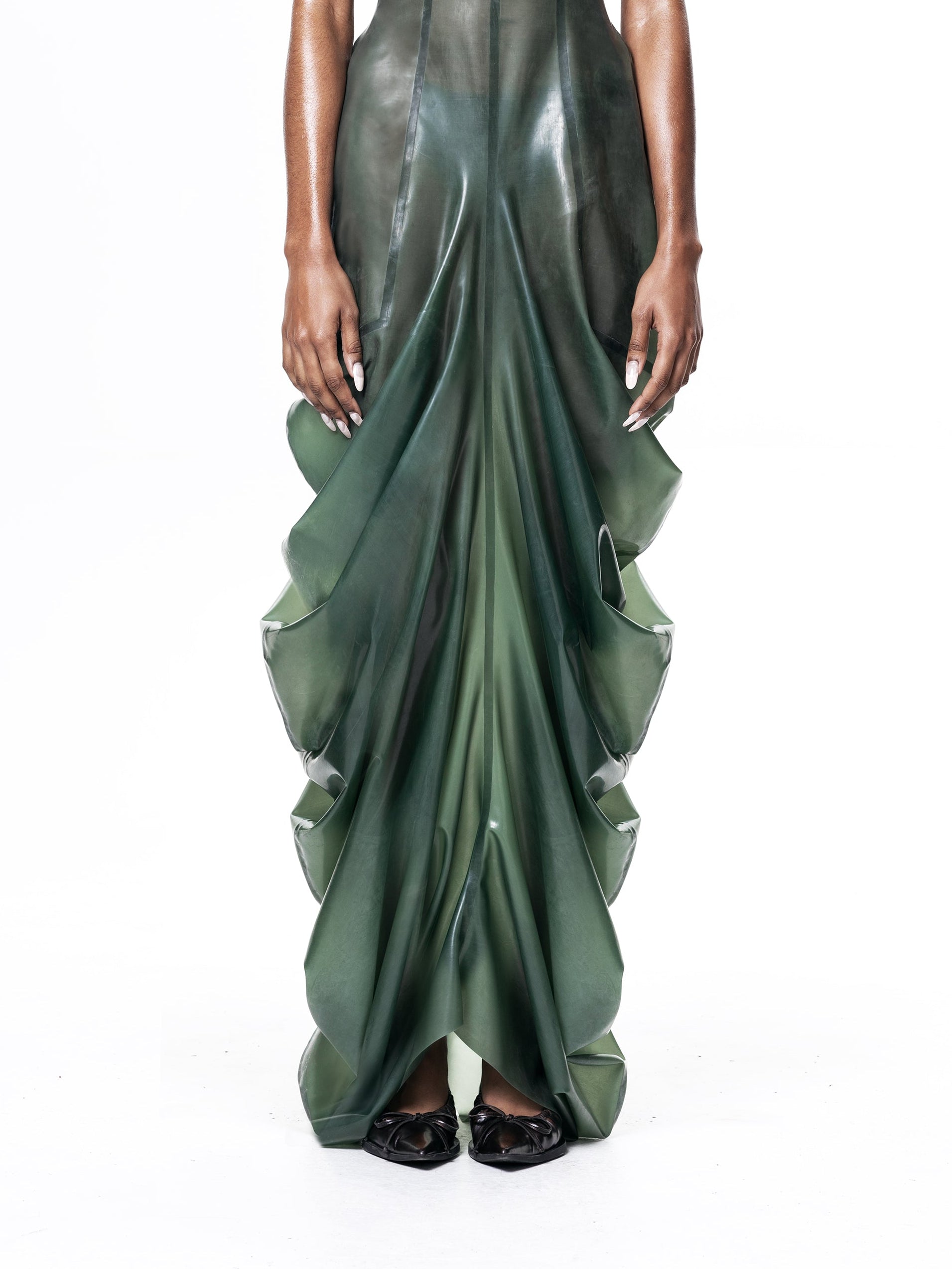 Green high neck draped maxi dress