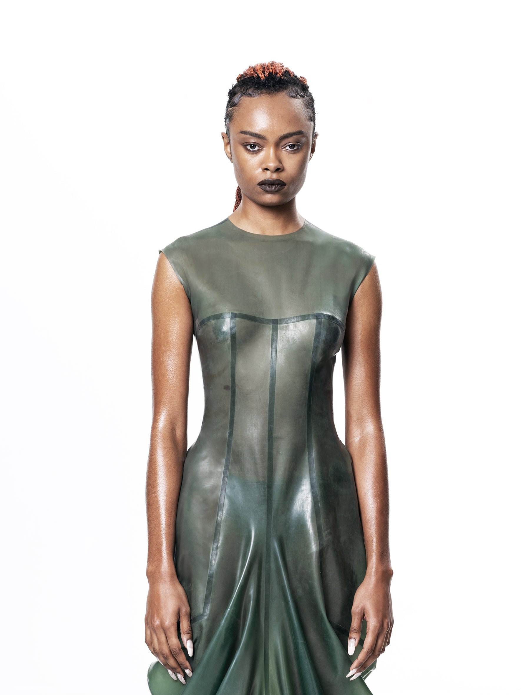 Green high neck draped maxi dress