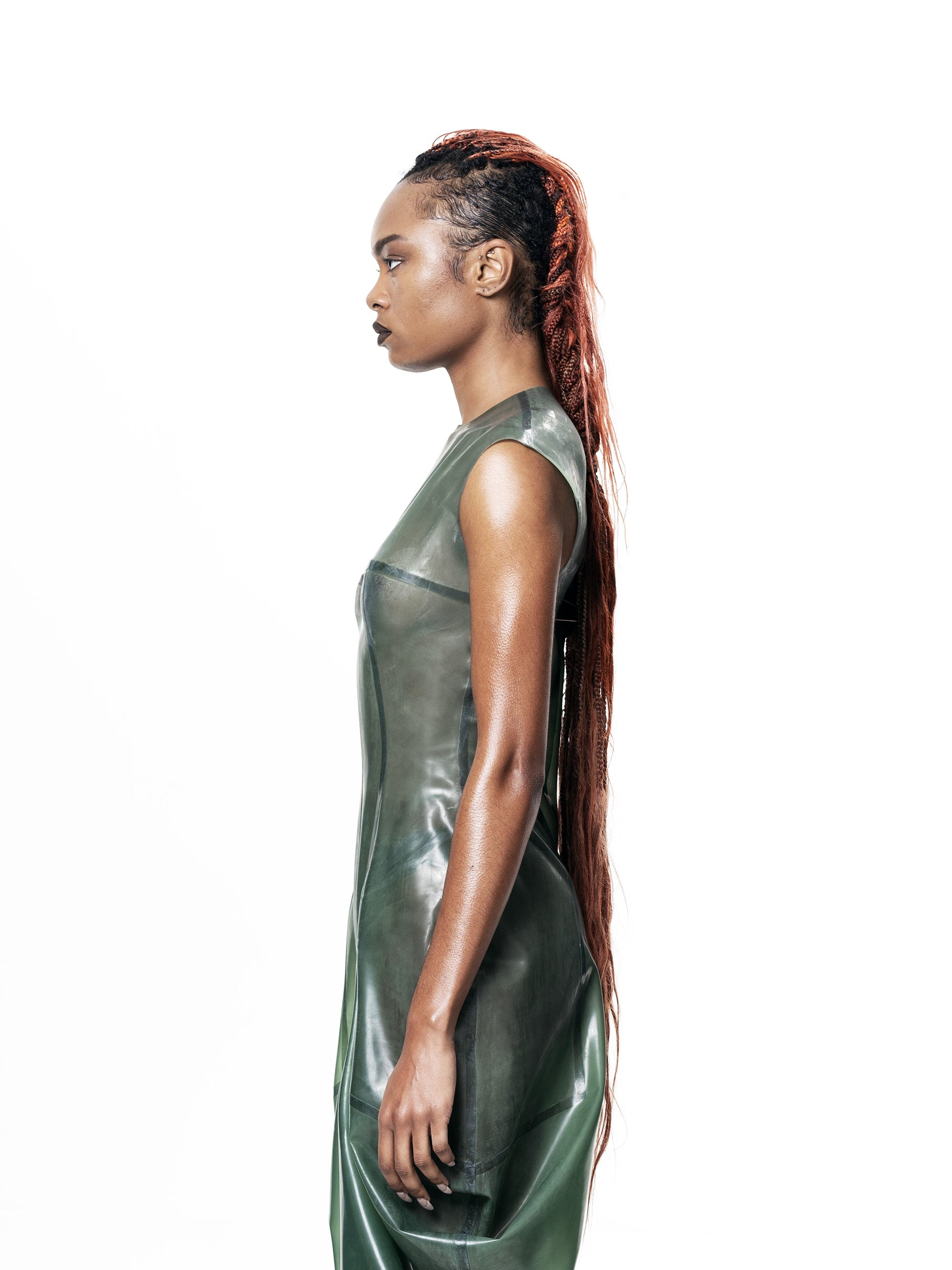 Green high neck draped maxi dress