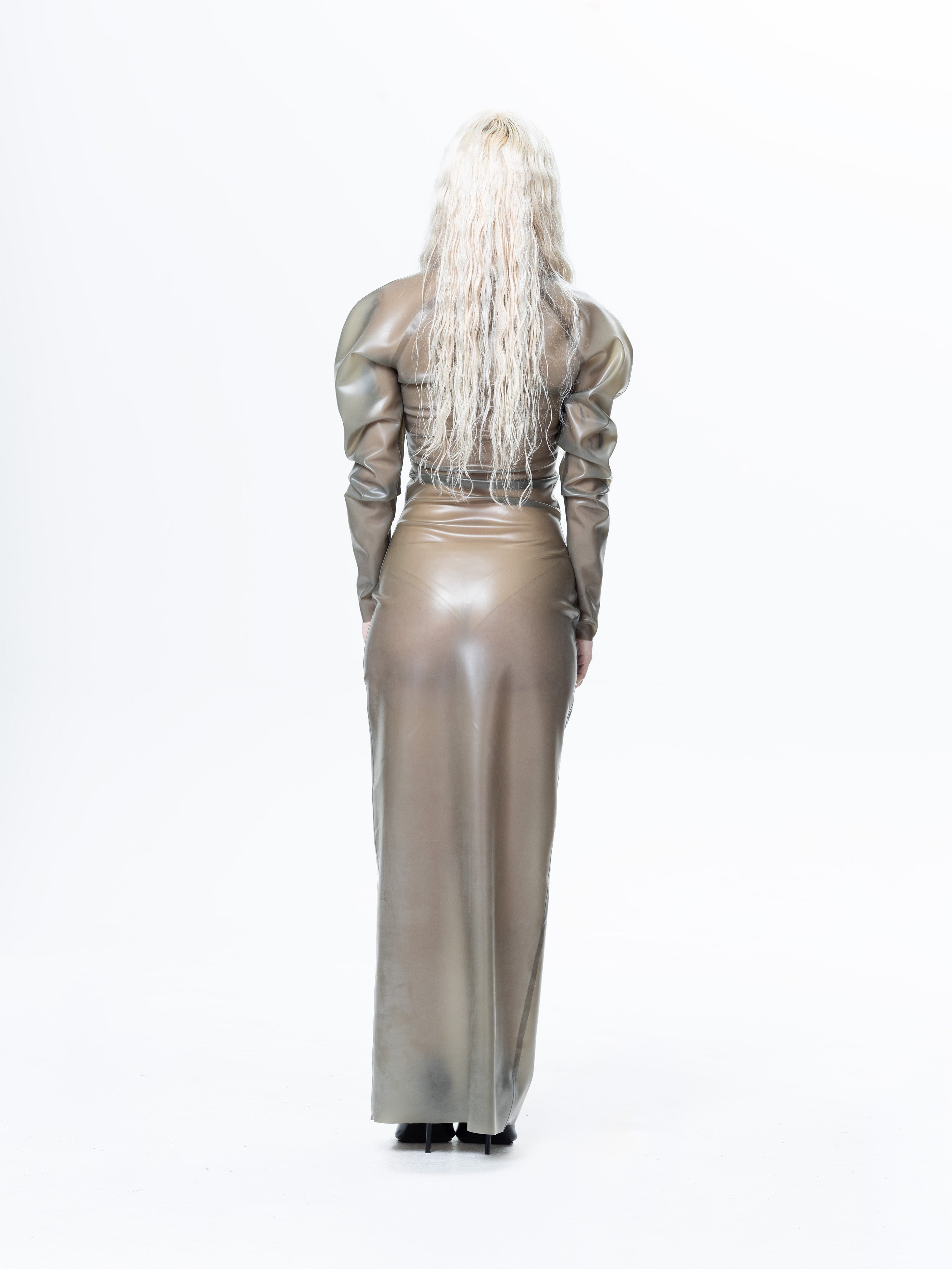 Grey long sleeve sheer maxi dress