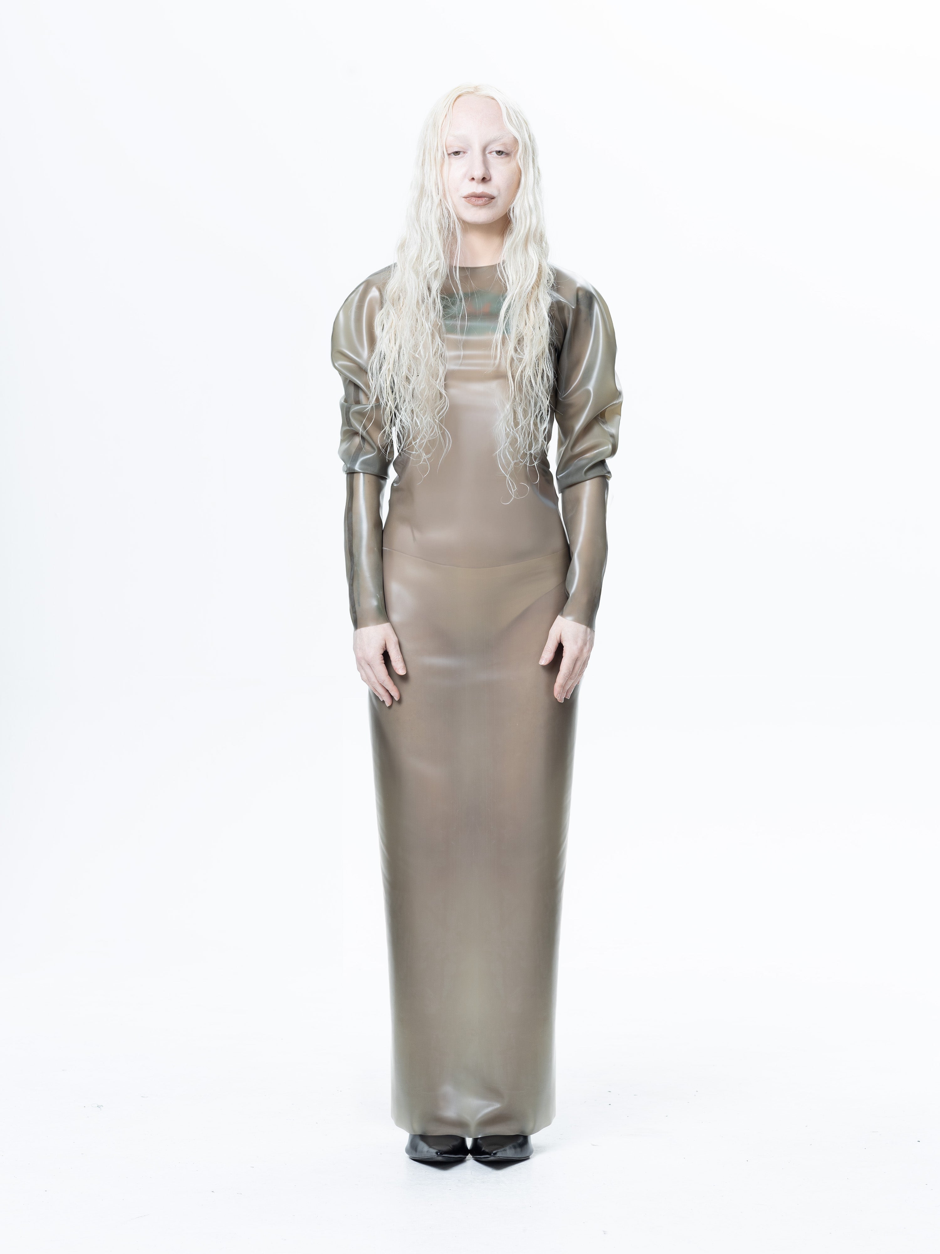 Grey long sleeve sheer maxi dress