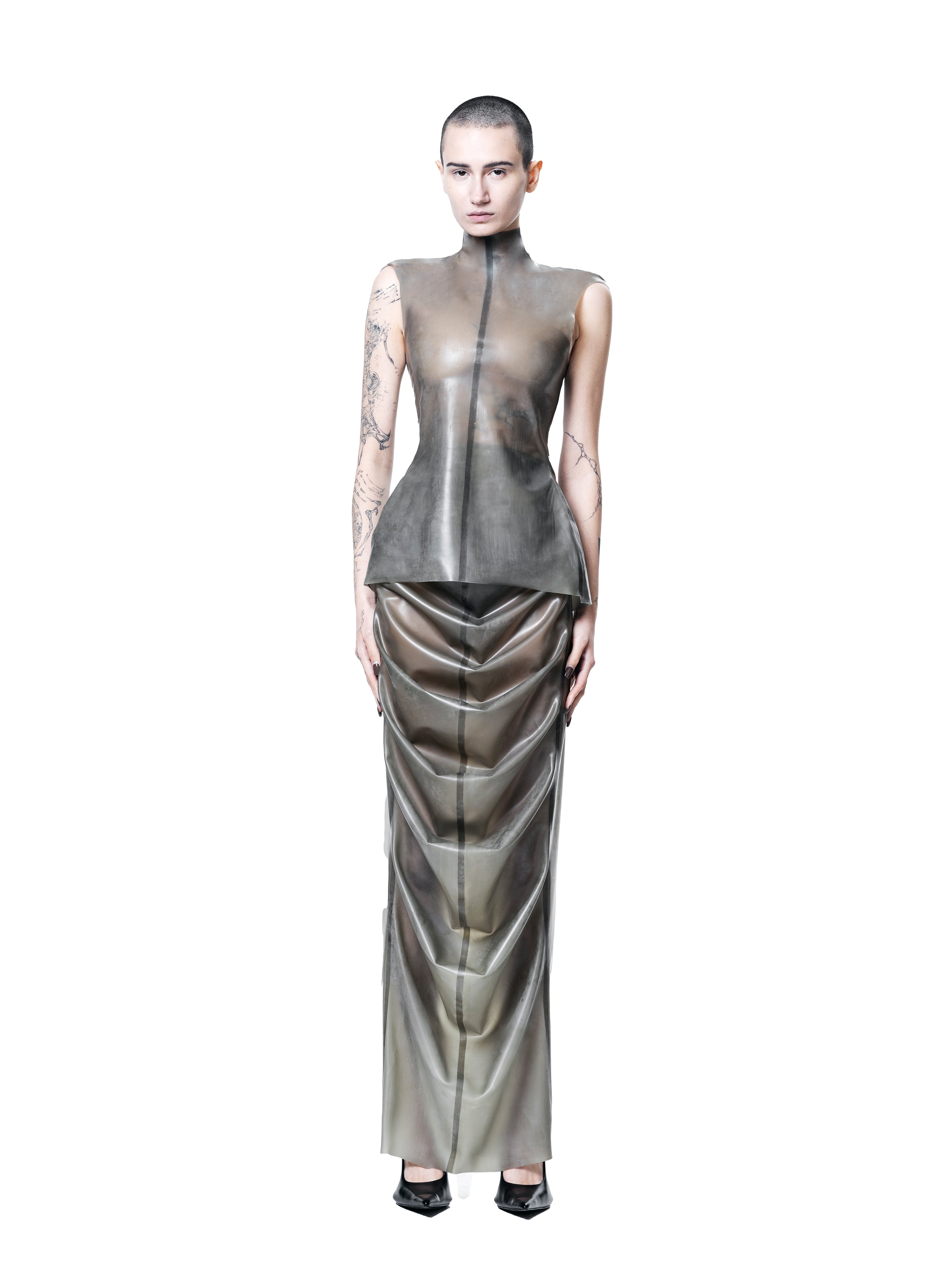 Grey draped maxi shrimp skirt