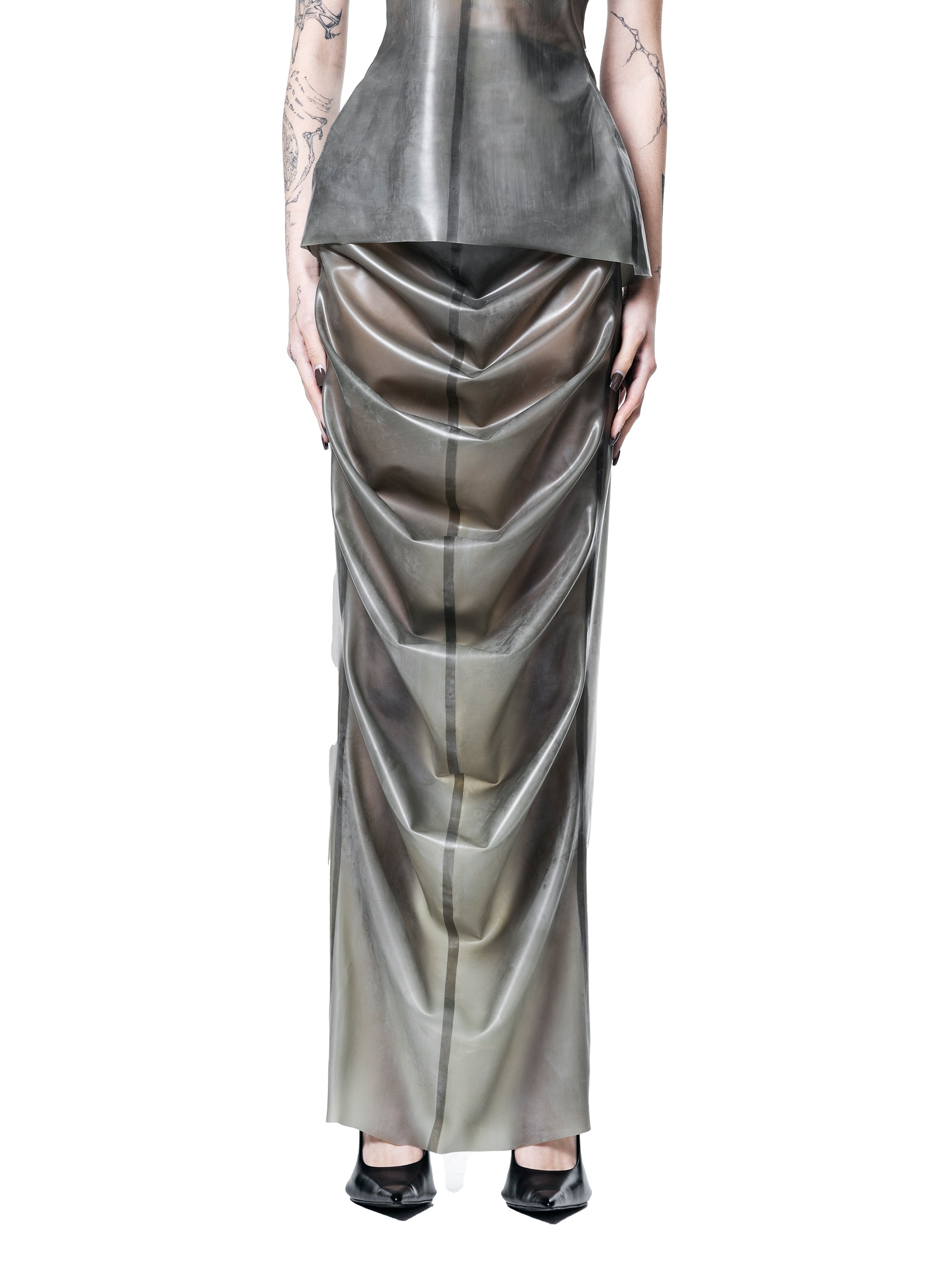 Grey draped maxi shrimp skirt