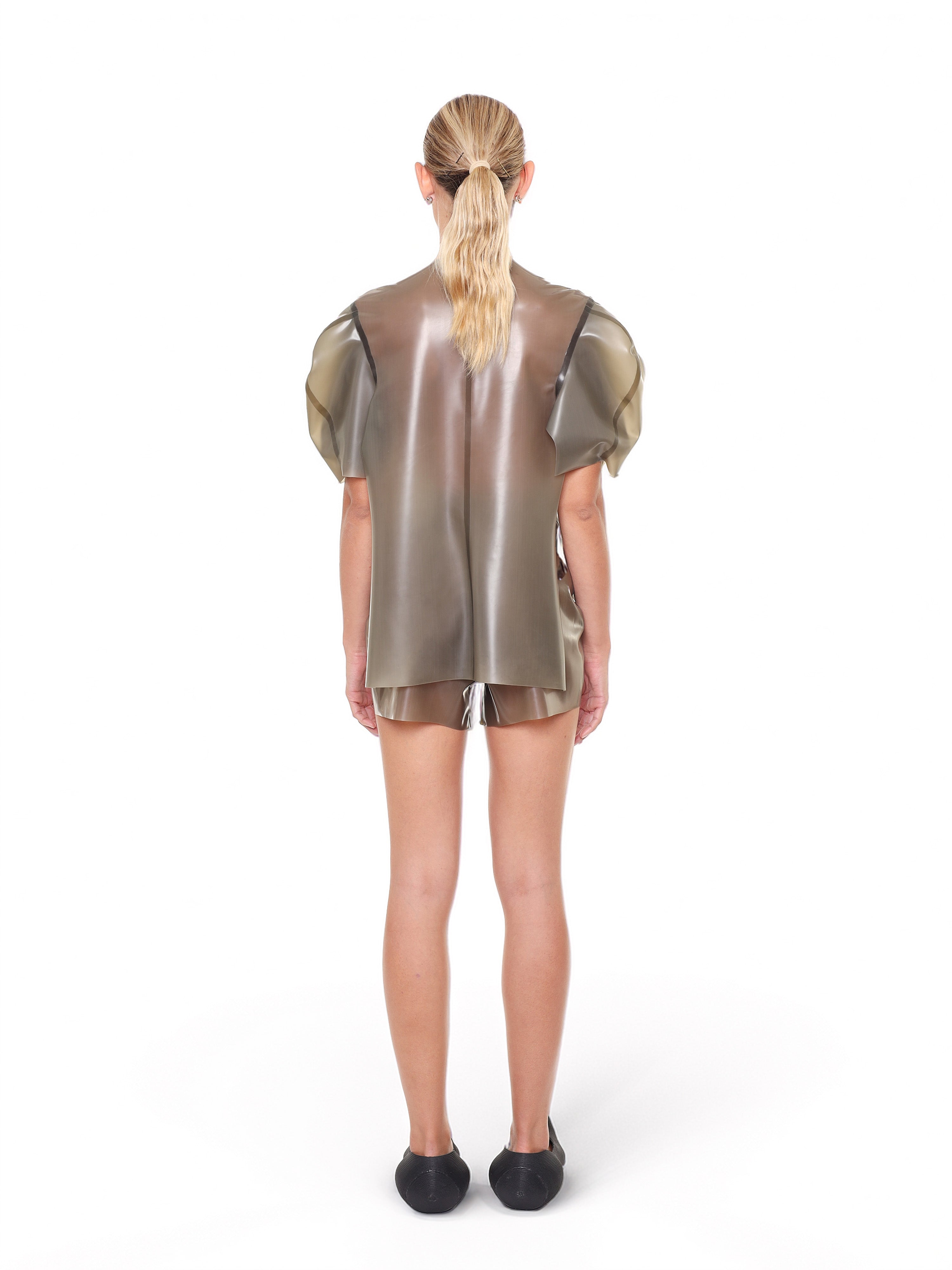 Grey short sleeve structured cape top