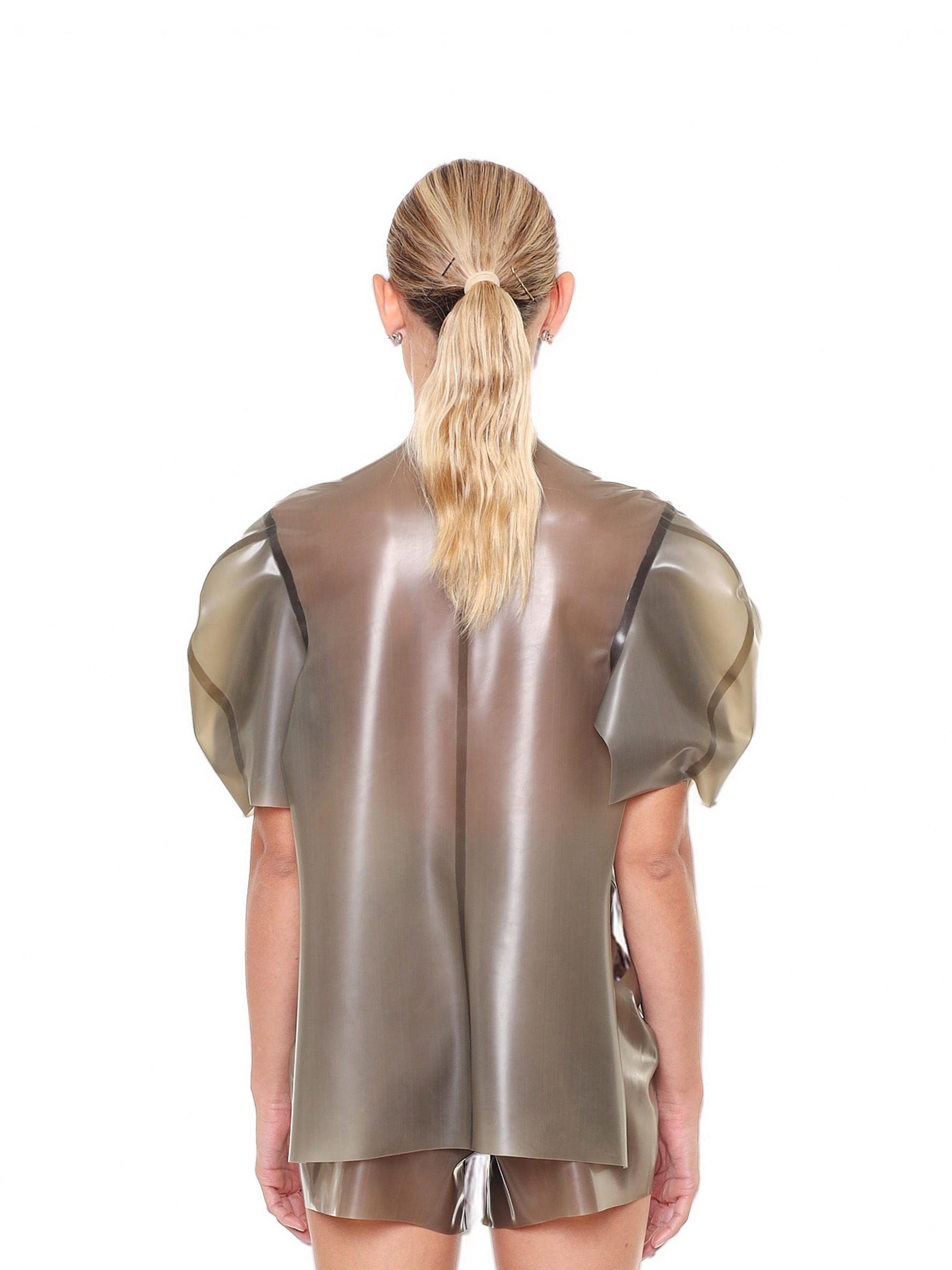 Grey short sleeve structured cape top