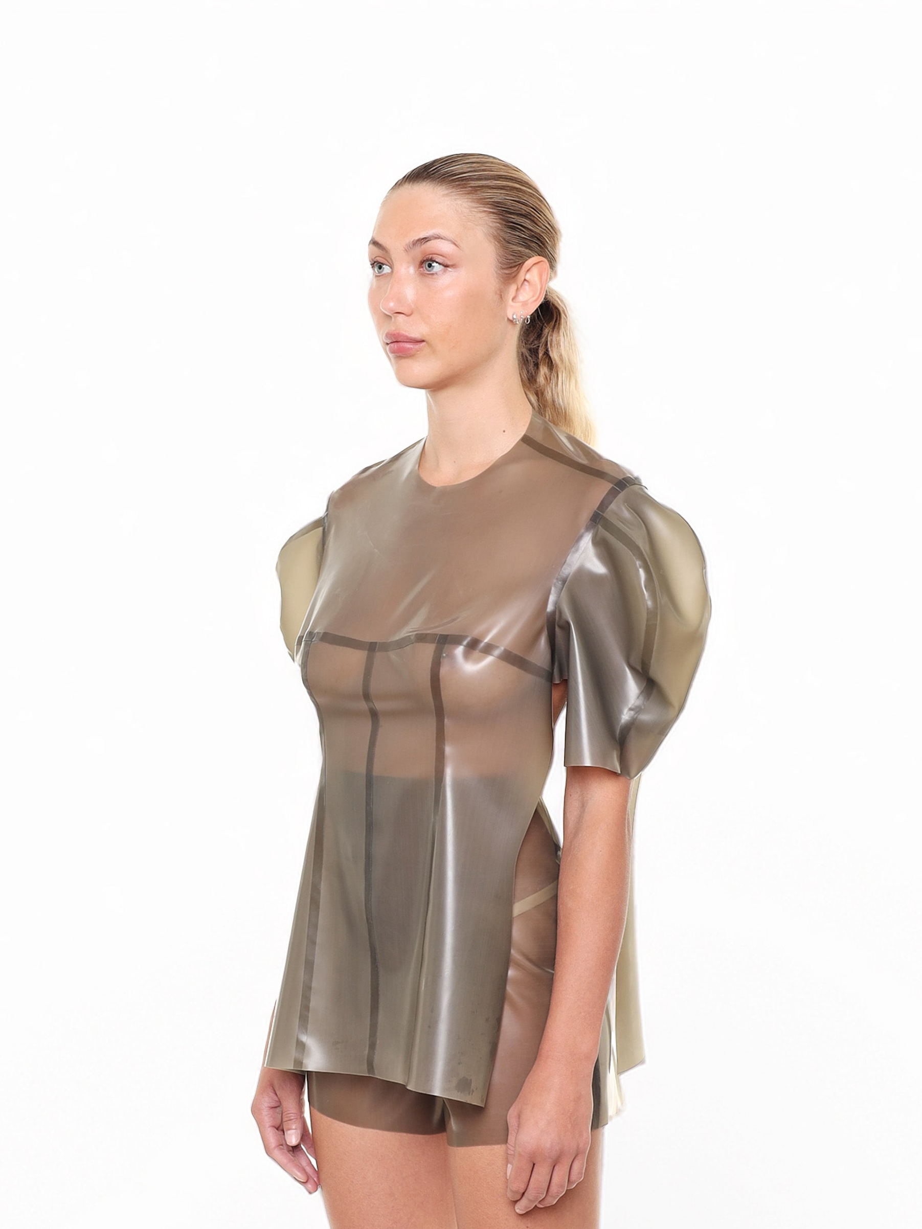 Grey short sleeve structured cape top