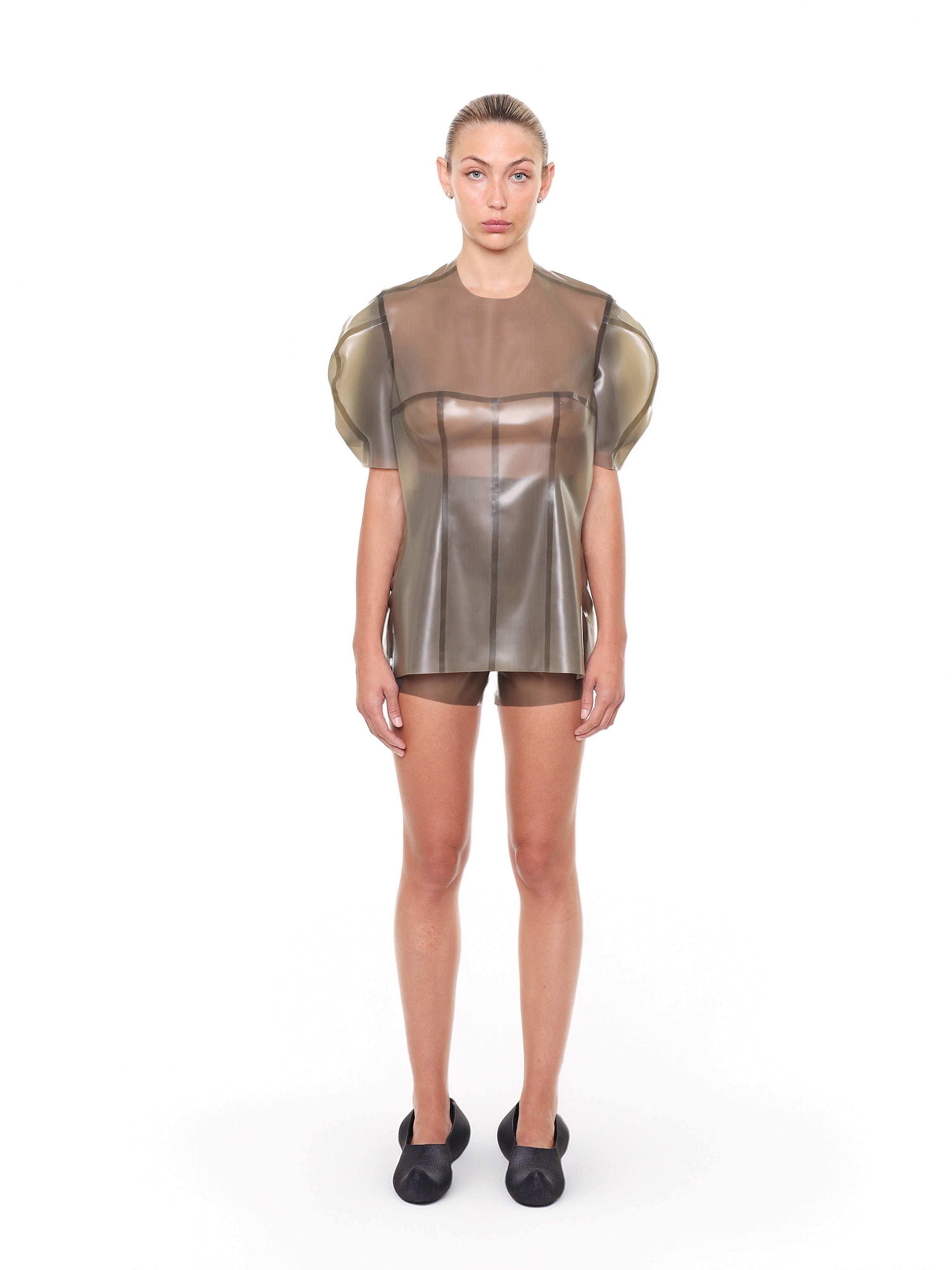 Grey short sleeve structured cape top