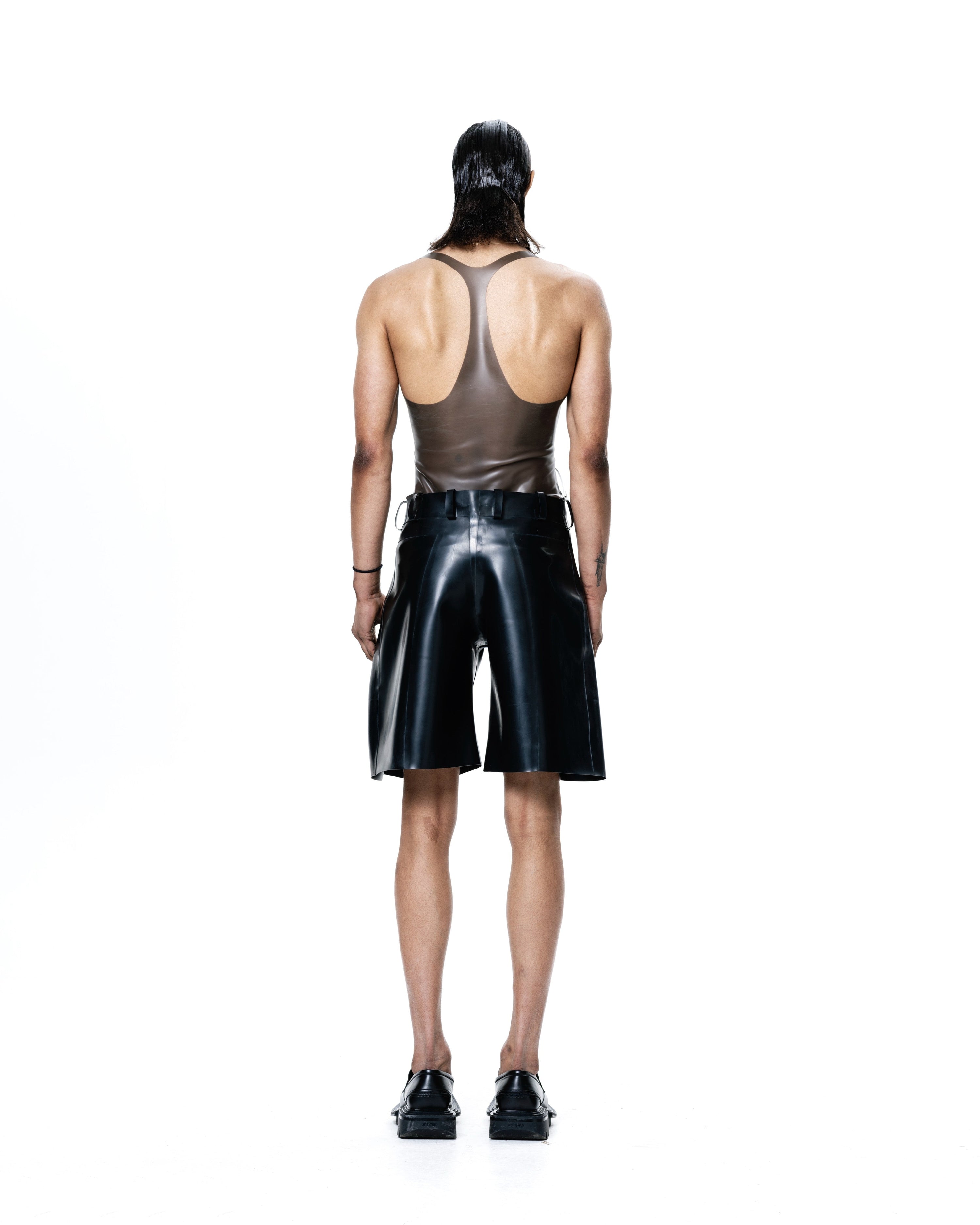 Black knee length pleated shorts